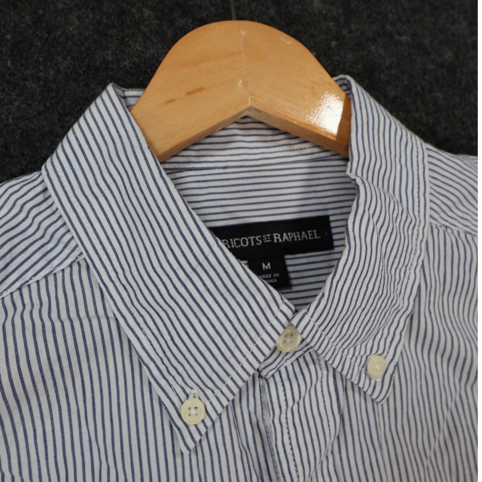 Tricots St Raphael Button Down Mens M Blue Excellent Striped Cotton Long Sleeve - Thumbnail 9