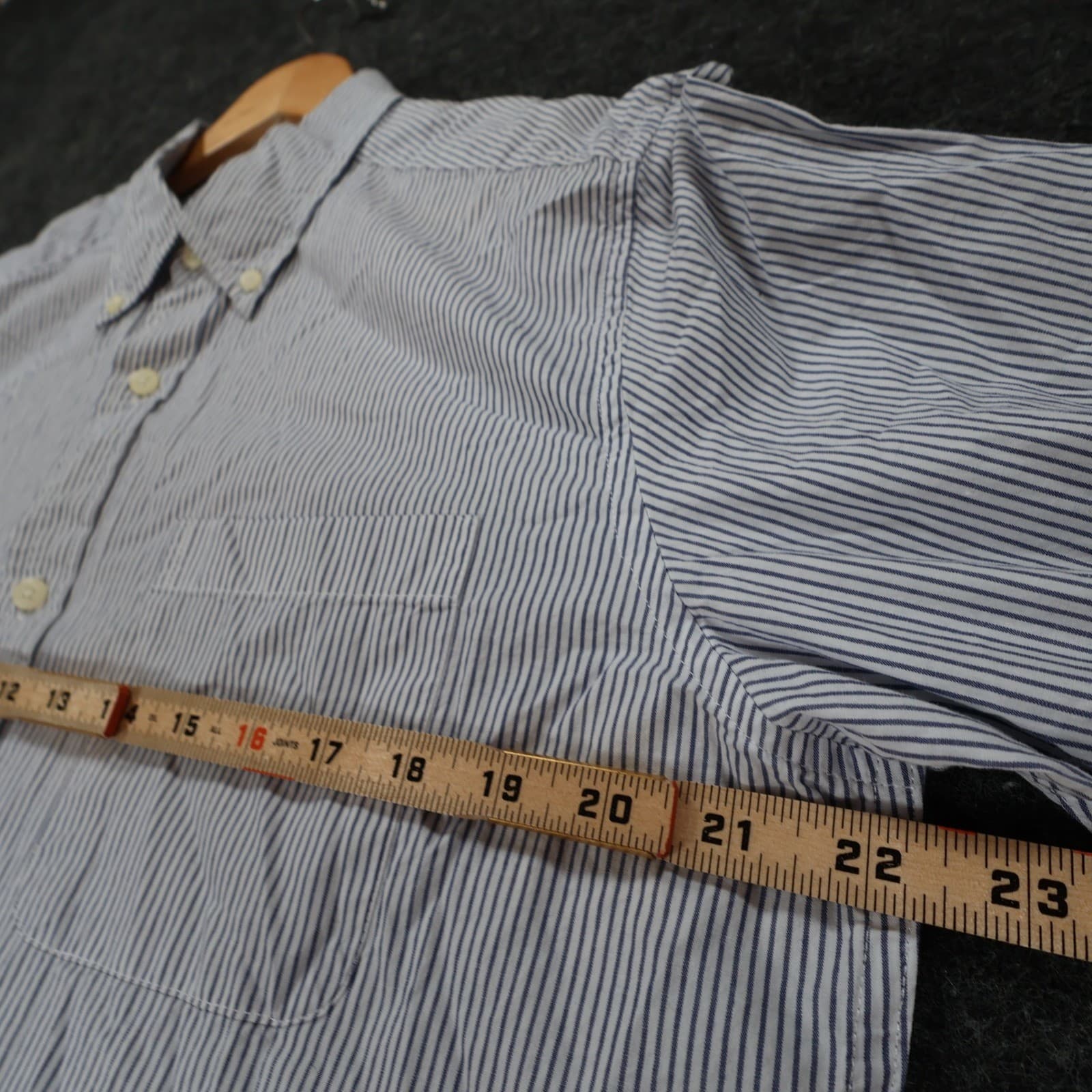 Tricots St Raphael Button Down Mens M Blue Excellent Striped Cotton Long Sleeve - Thumbnail 3