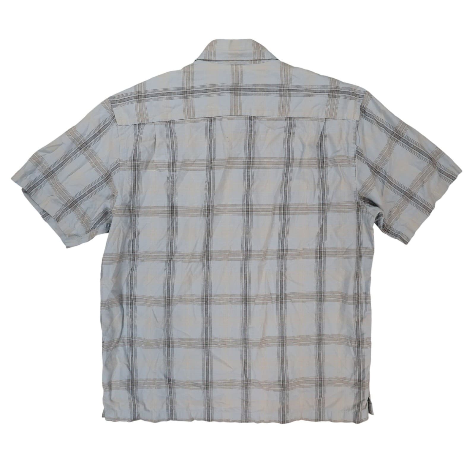 Van Heusen Button Up Mens Large Blue Excellent Plaid Short Sleeve - Thumbnail 2