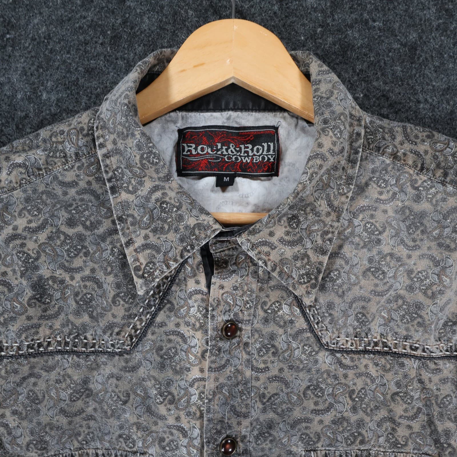 Rock & Roll Cowboy Button Up Mens M Grey Excellent Paisley Western Shirt - Thumbnail 9