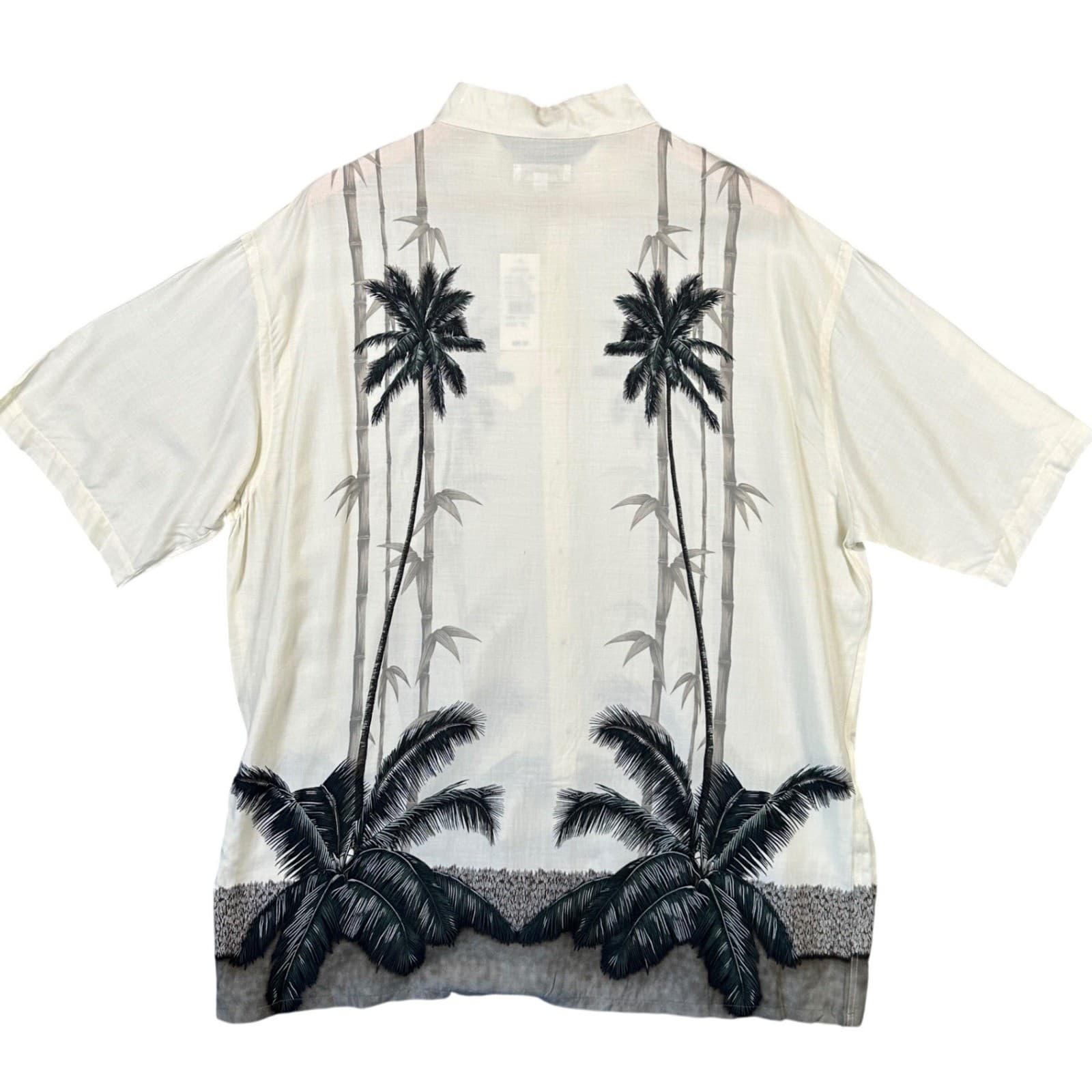 Pierre Cardin Mens XL Rayon Aloha Shirt Tropical Palm Tree Bamboo Print - Thumbnail 2