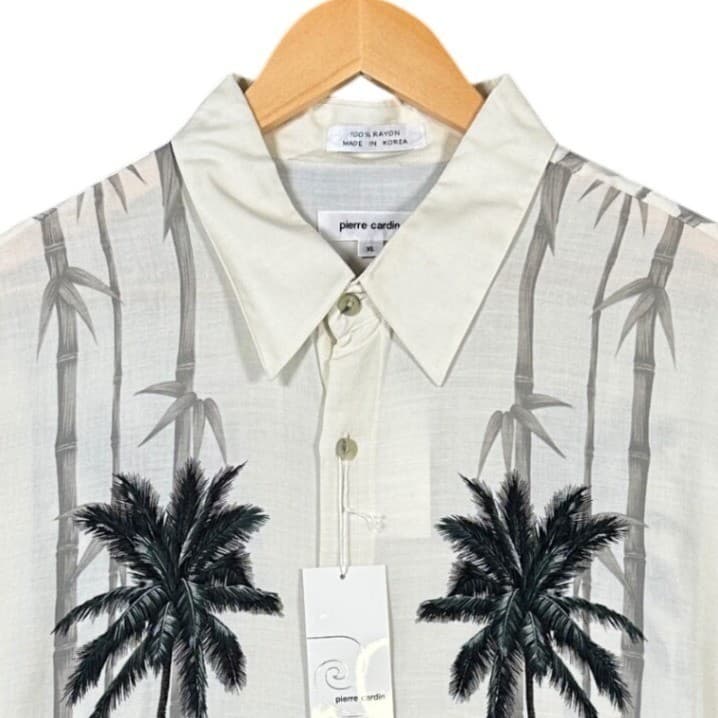Pierre Cardin Mens XL Rayon Aloha Shirt Tropical Palm Tree Bamboo Print - Thumbnail 4