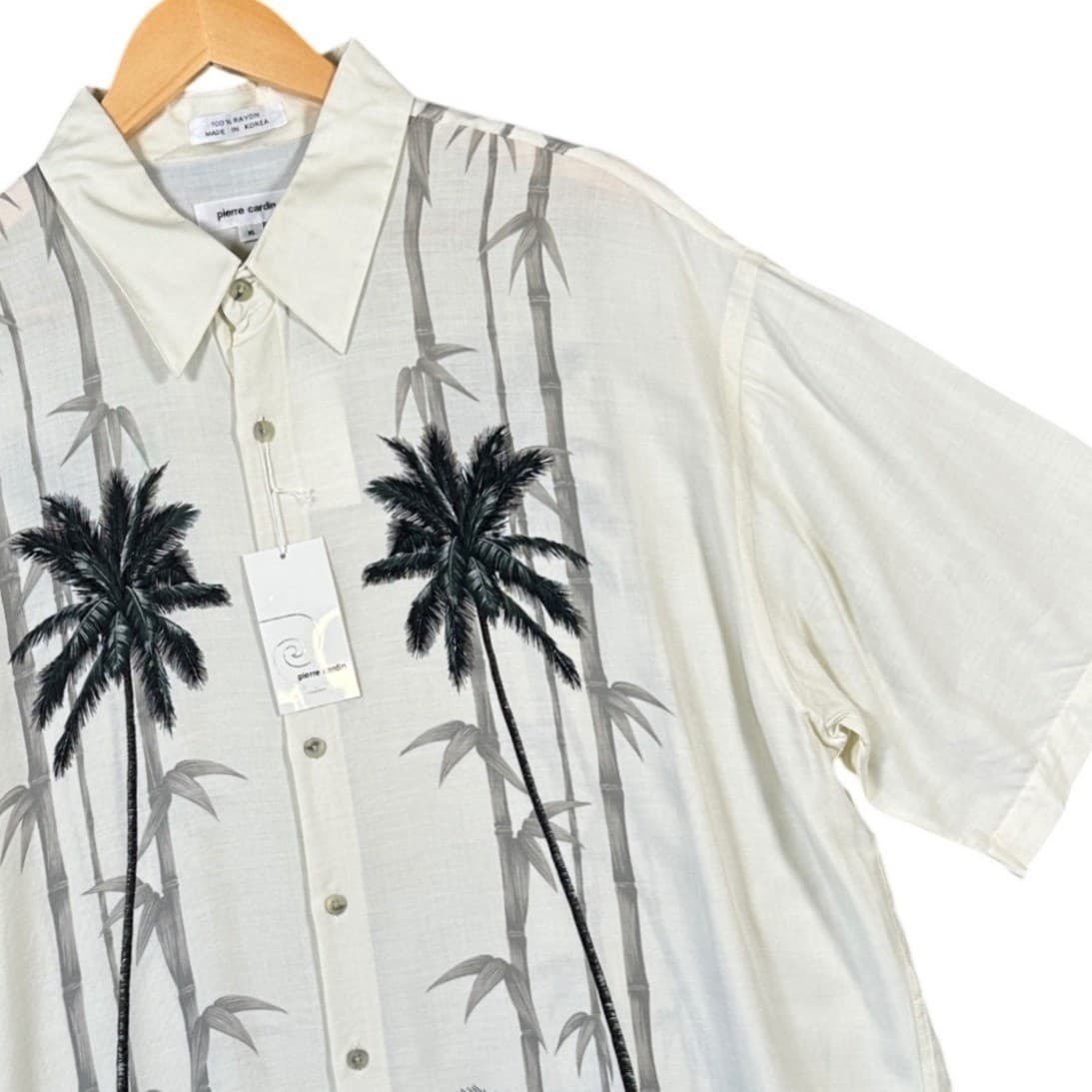 Pierre Cardin Mens XL Rayon Aloha Shirt Tropical Palm Tree Bamboo Print - Thumbnail 3
