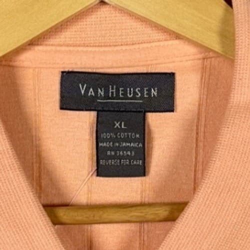Van Heusen Mens Peach Pinstripe Short Sleeve Polo Shirt XL - Thumbnail 7