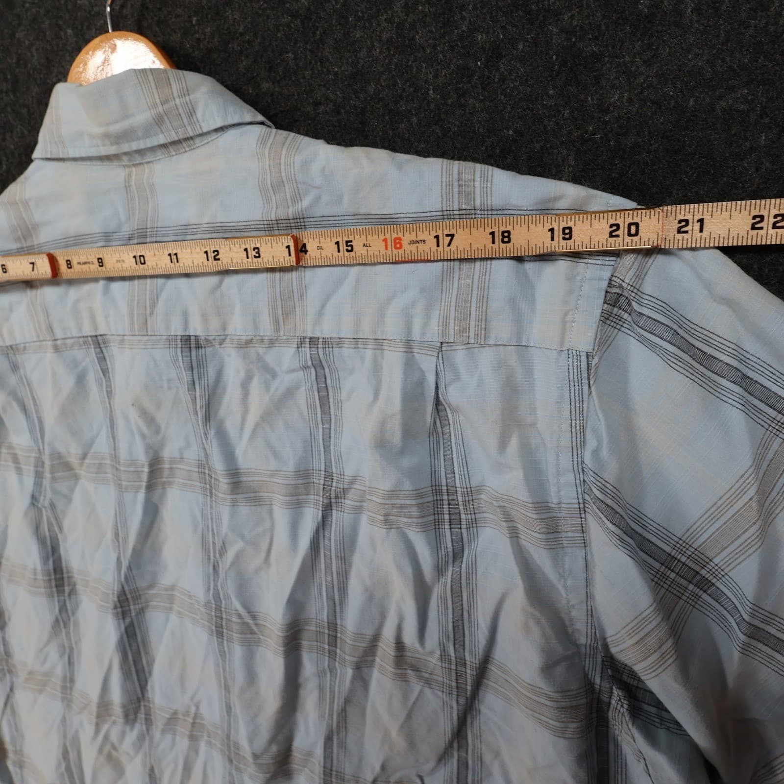 Van Heusen Button Up Mens Large Blue Excellent Plaid Short Sleeve - Thumbnail 6
