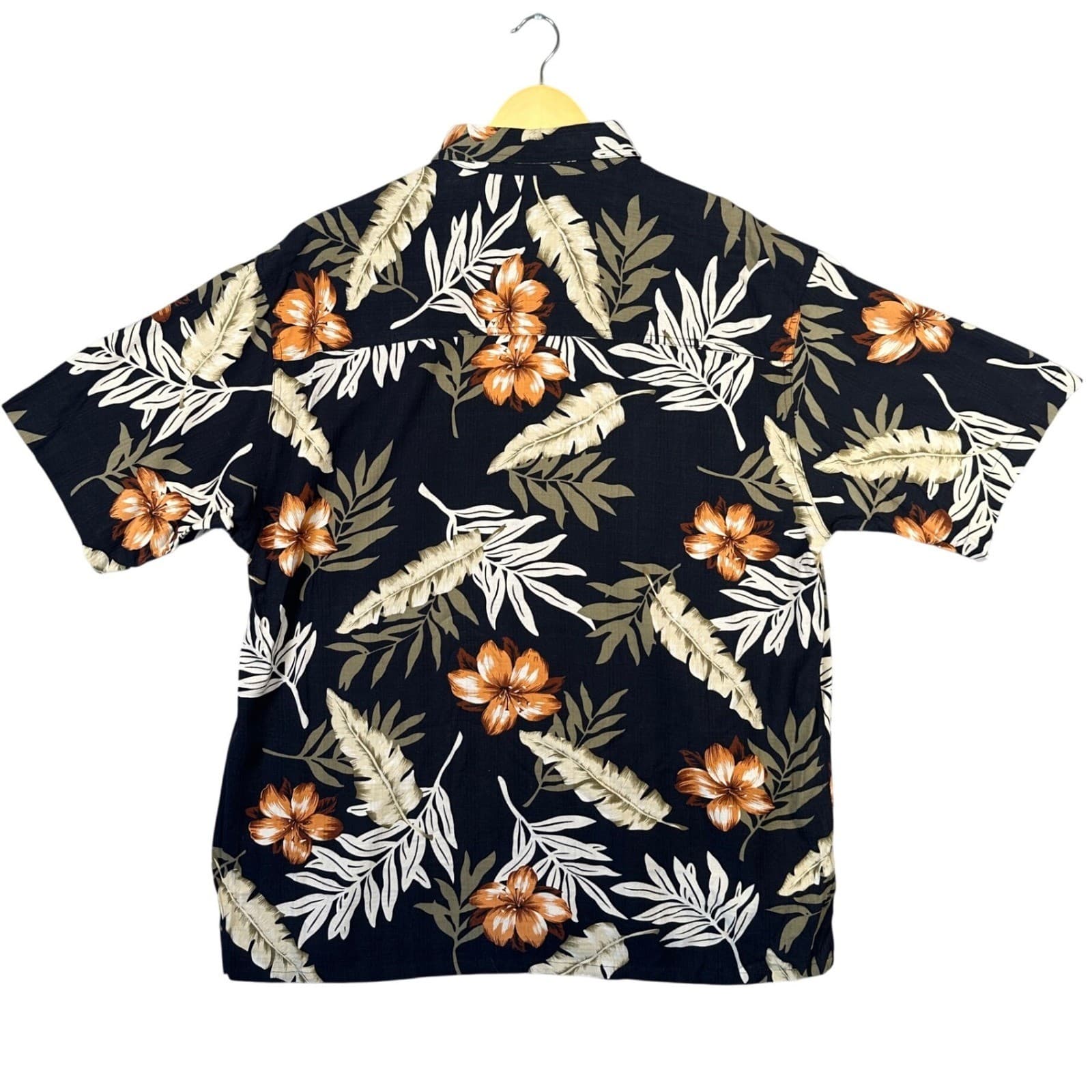 Island Republic Mens XL Hawaiian Shirt Black Floral Leaf Print Short Sleeve Silk - Thumbnail 2