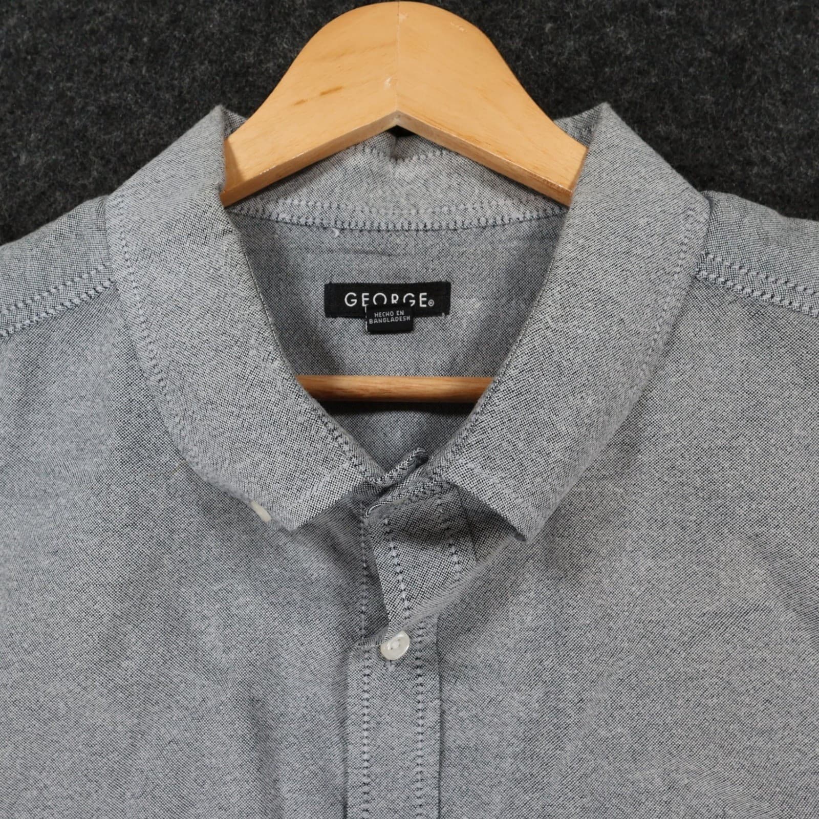 George Button Down Mens 2XL Grey Excellent Short Sleeve Oxford Shirt GM14Y056B - Thumbnail 9