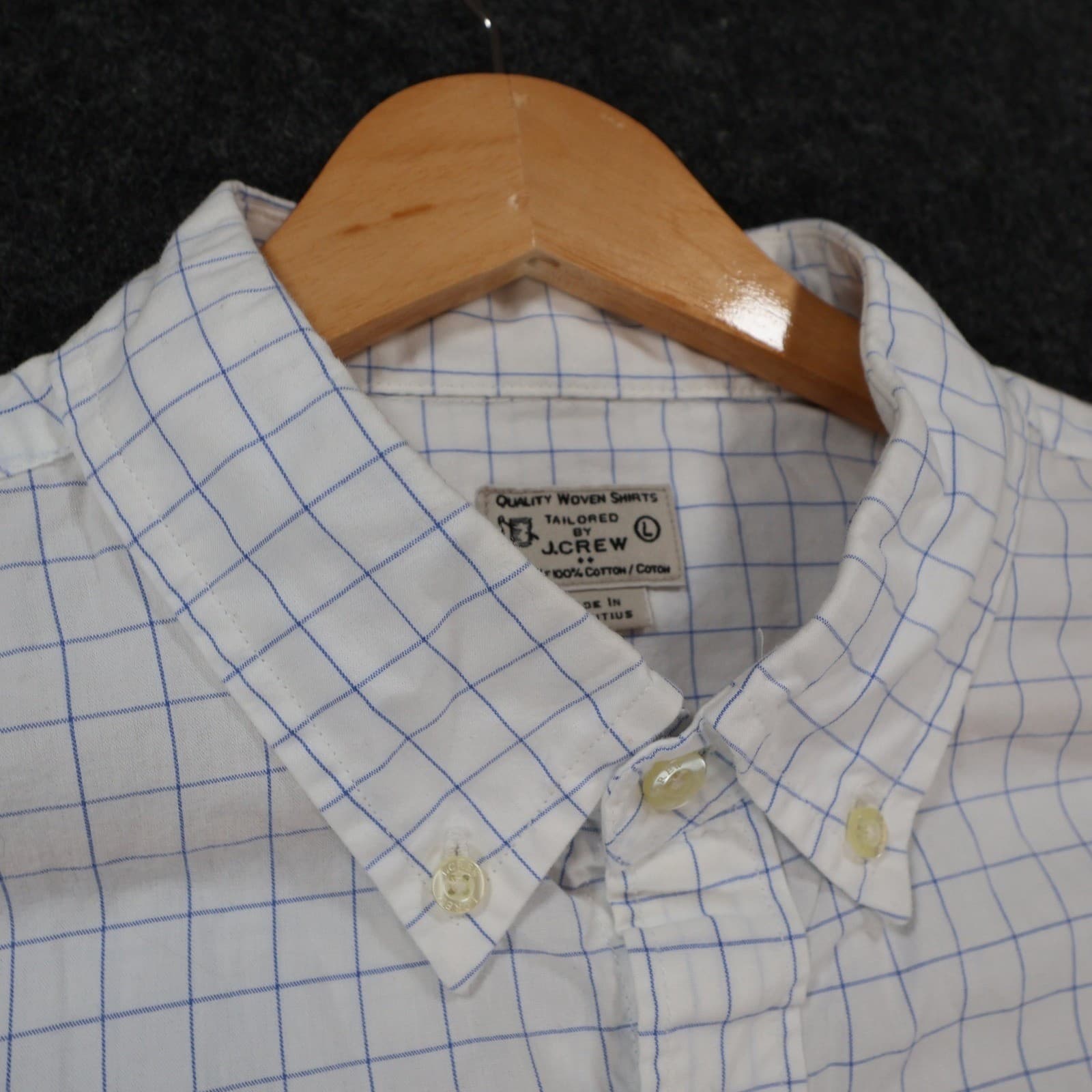 J.Crew Button Down Shirt Mens Large White Excellent Grid Check Long Sleeve - Thumbnail 9