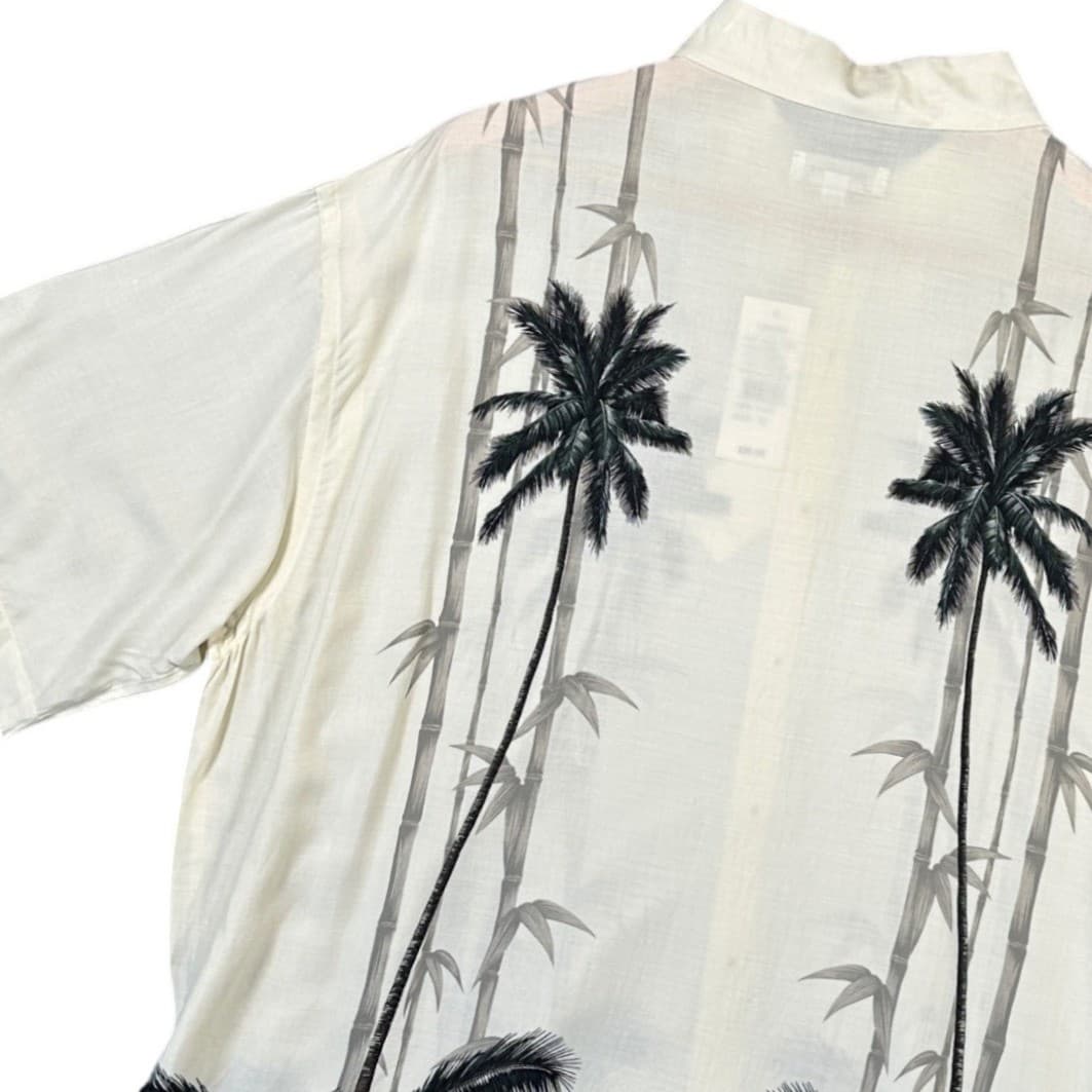 Pierre Cardin Mens XL Rayon Aloha Shirt Tropical Palm Tree Bamboo Print - Thumbnail 5