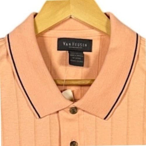 Van Heusen Mens Peach Pinstripe Short Sleeve Polo Shirt XL - Thumbnail 5