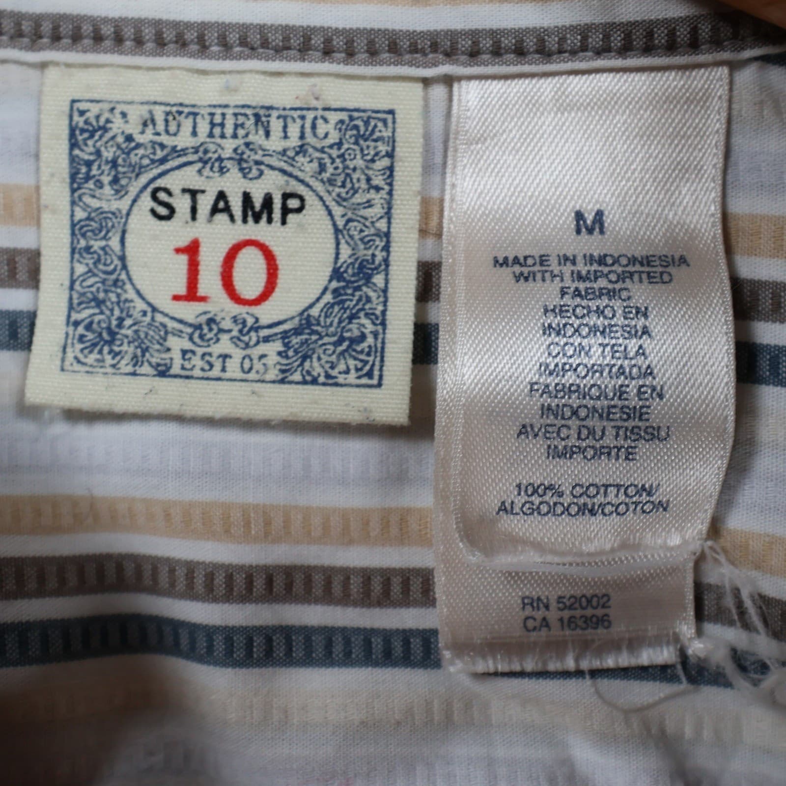 Stamp 10 Button Up Shirt Mens Medium Multicolor Excellent Striped Cotton - Thumbnail 7