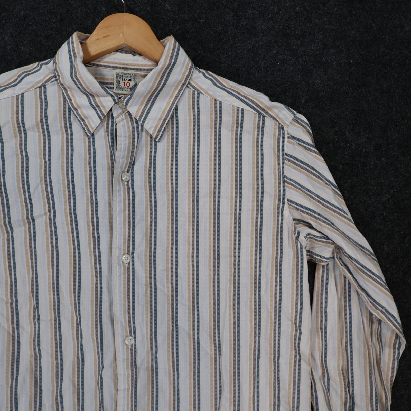 Stamp 10 Button Up Shirt Mens Medium Multicolor Excellent Striped Cotton - Thumbnail 9