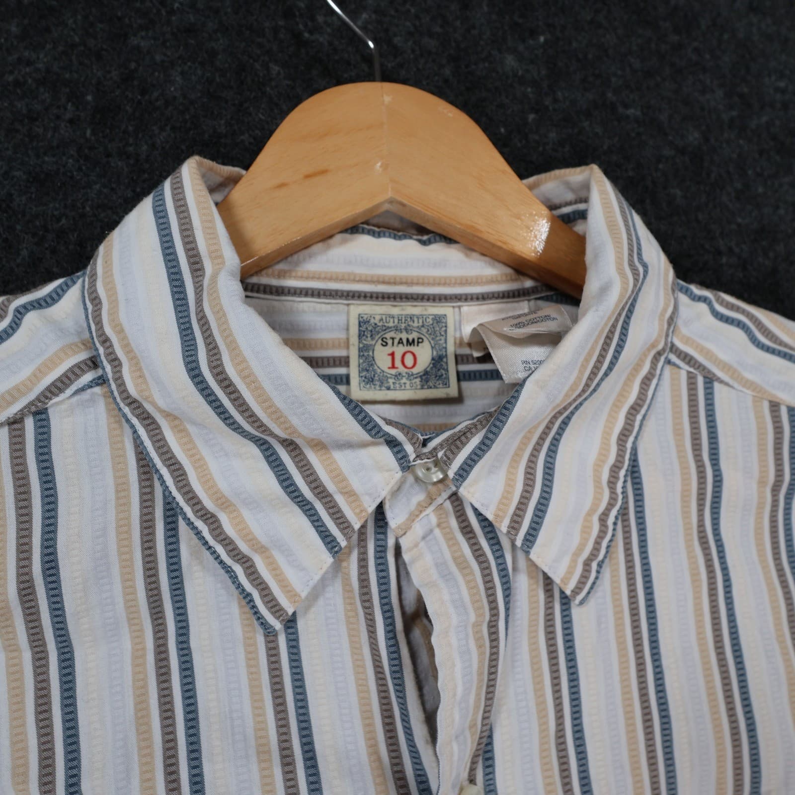 Stamp 10 Button Up Shirt Mens Medium Multicolor Excellent Striped Cotton - Thumbnail 8