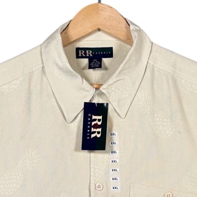 R&R Casuals Mens XXL Tan Pineapple Jacquard Short Sleeve Button Up Shirt - Thumbnail 5