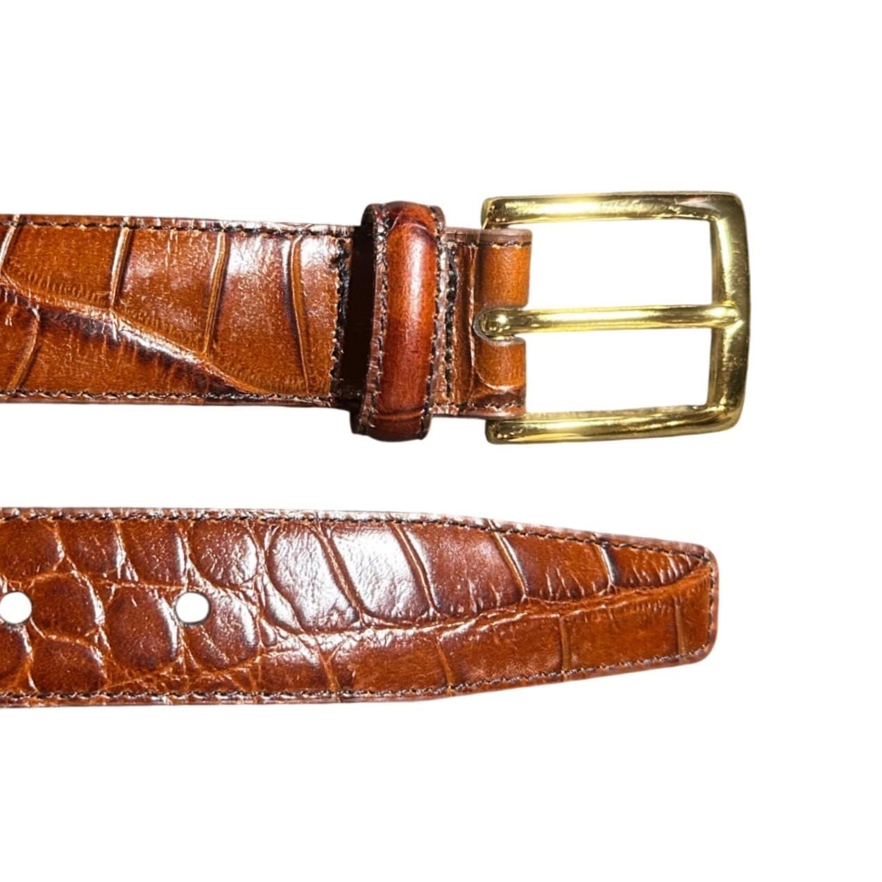 Jos A Bank Mens Brown Crocodile Embossed Leather Belt Gold Buckle Size 44 - Thumbnail 4