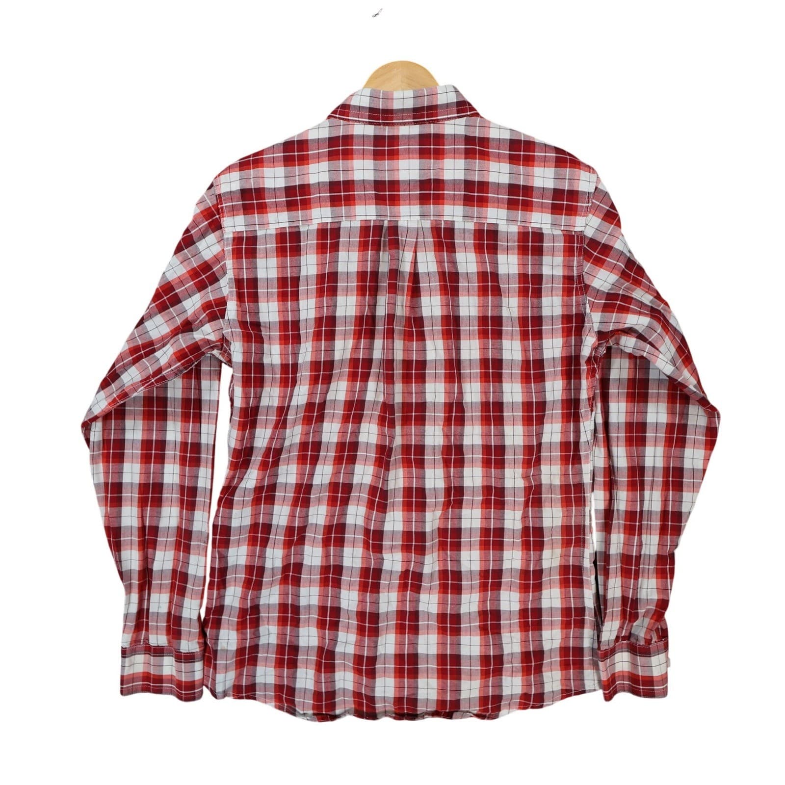 Wrangler Riata Button Down Mens XL Red Excellent Plaid Long Sleeve - Thumbnail 2