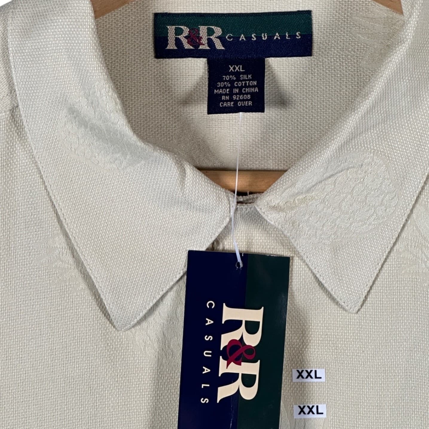 R&R Casuals Mens XXL Tan Pineapple Jacquard Short Sleeve Button Up Shirt - Thumbnail 7