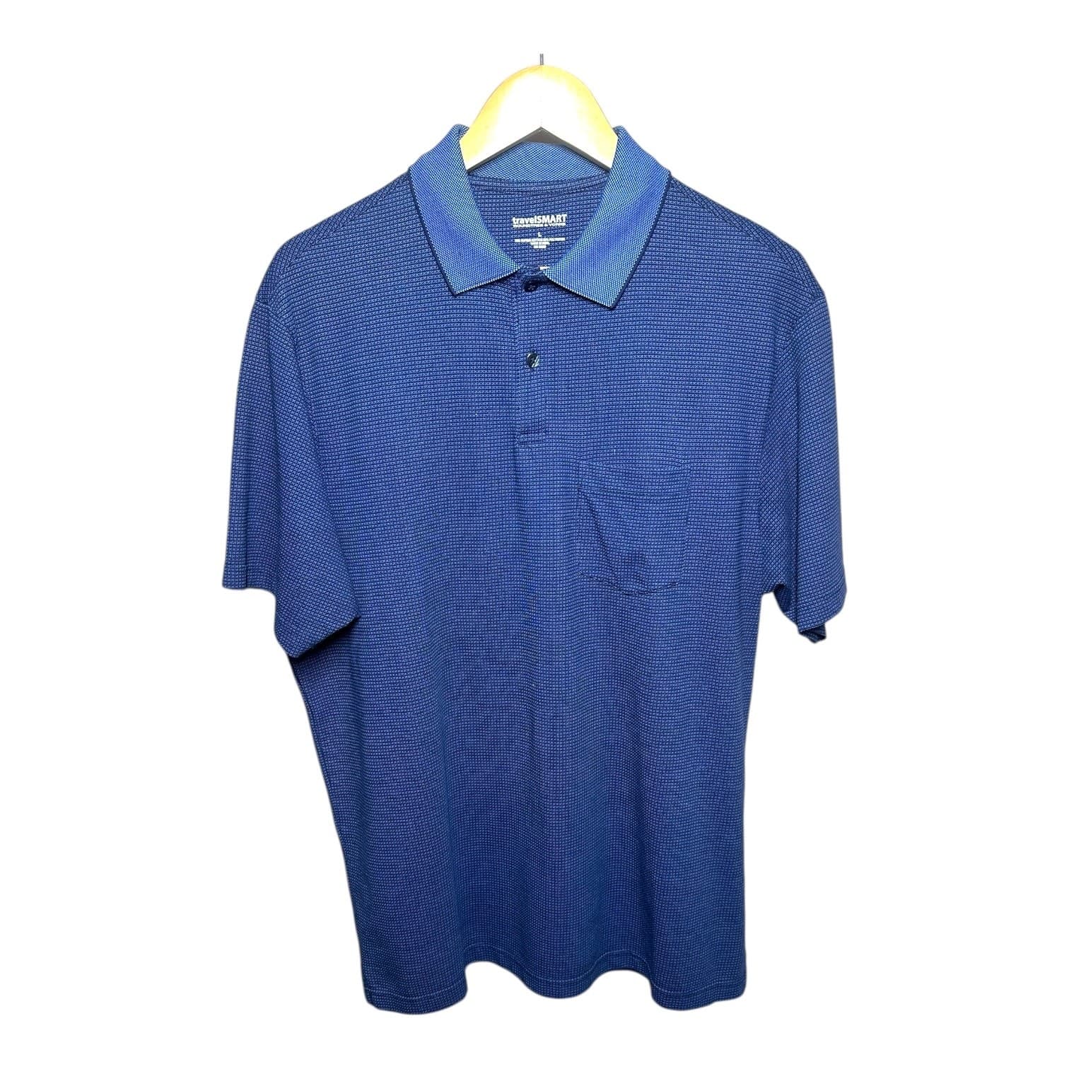 Roundtree & Yorke travelSMART Men's L Blue Textured Polo Shirt - Thumbnail 4