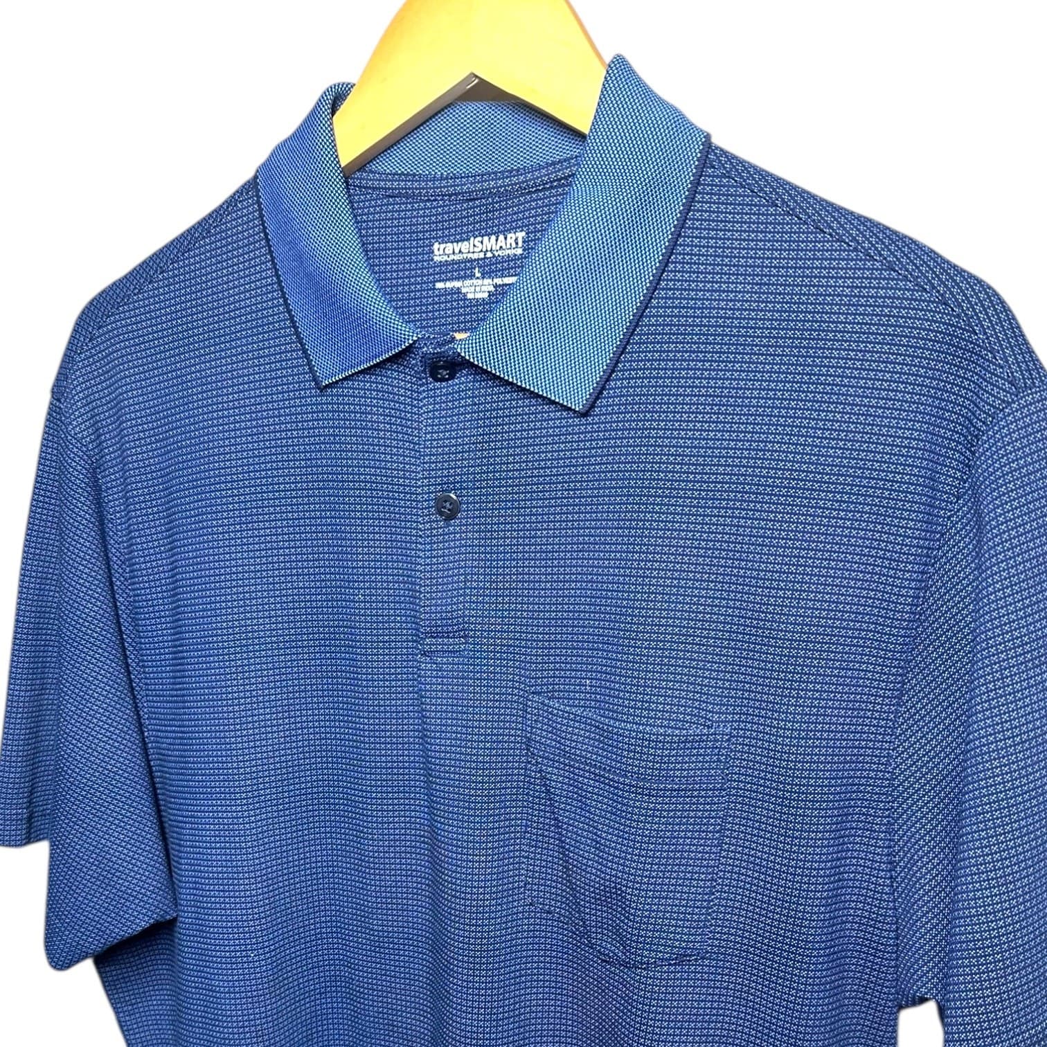 Roundtree & Yorke travelSMART Men's L Blue Textured Polo Shirt - Thumbnail 2