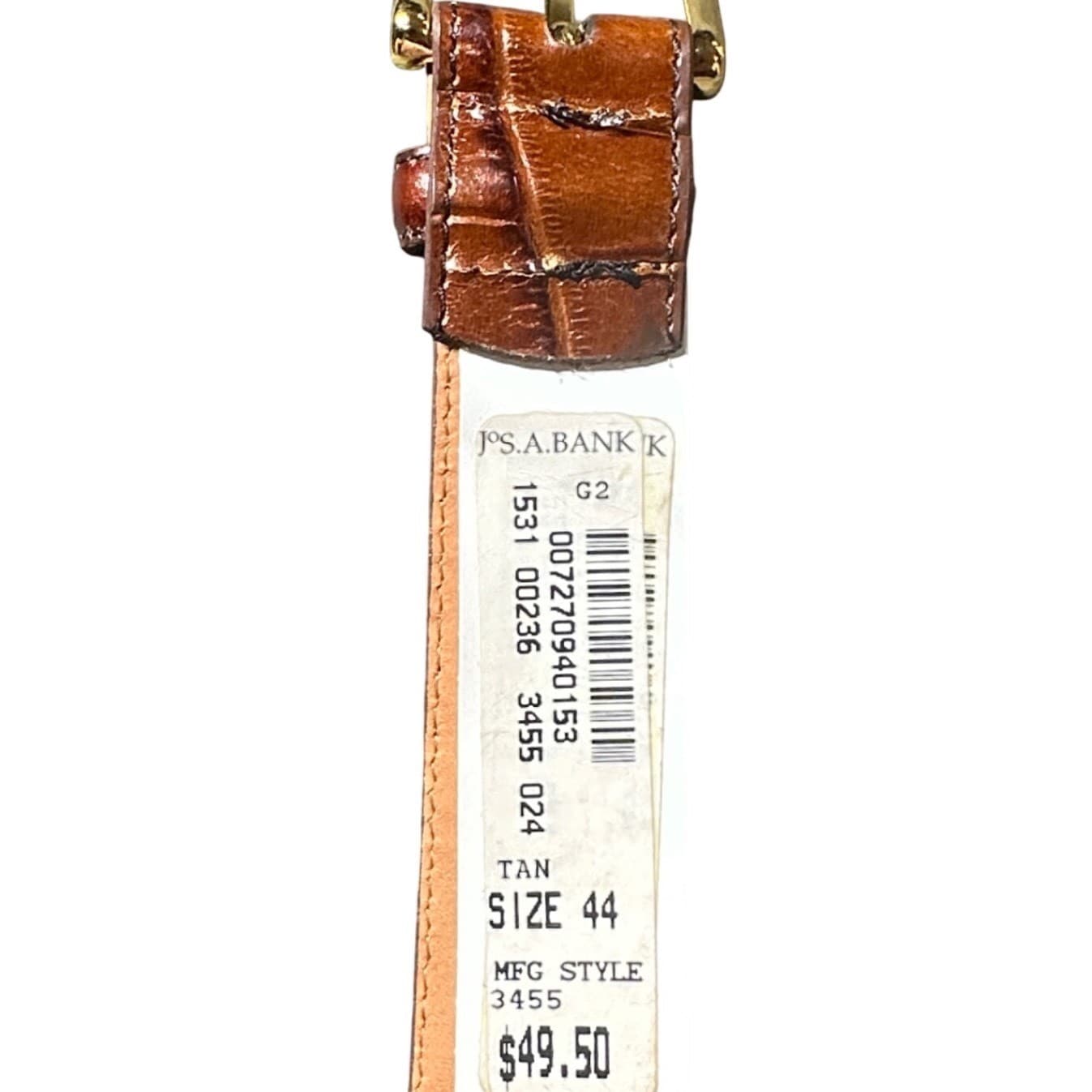 Jos A Bank Mens Brown Crocodile Embossed Leather Belt Gold Buckle Size 44 - Thumbnail 3