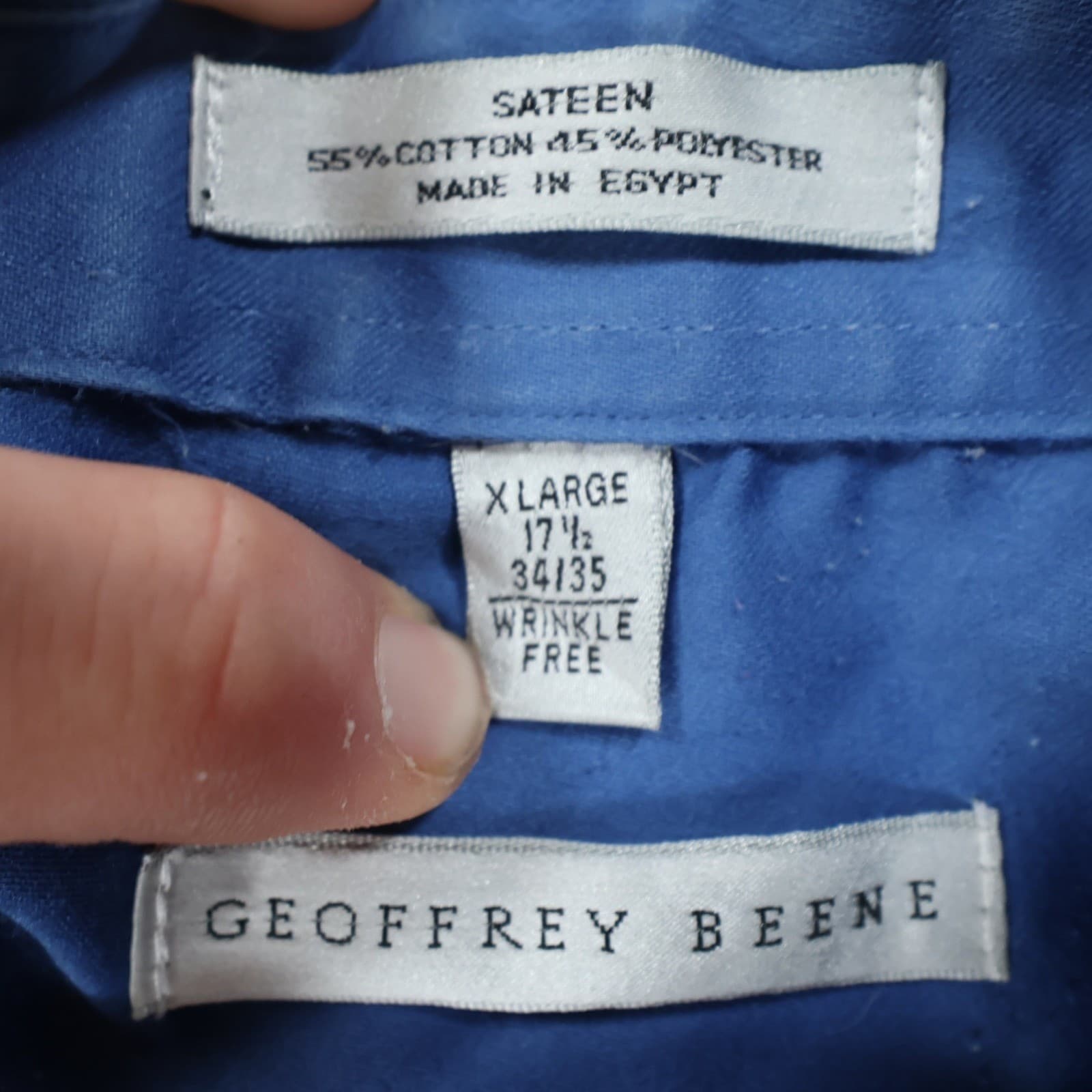 Geoffrey Beene Dress Shirt Mens XL Blue Excellent Sateen Wrinkle Free - Thumbnail 7