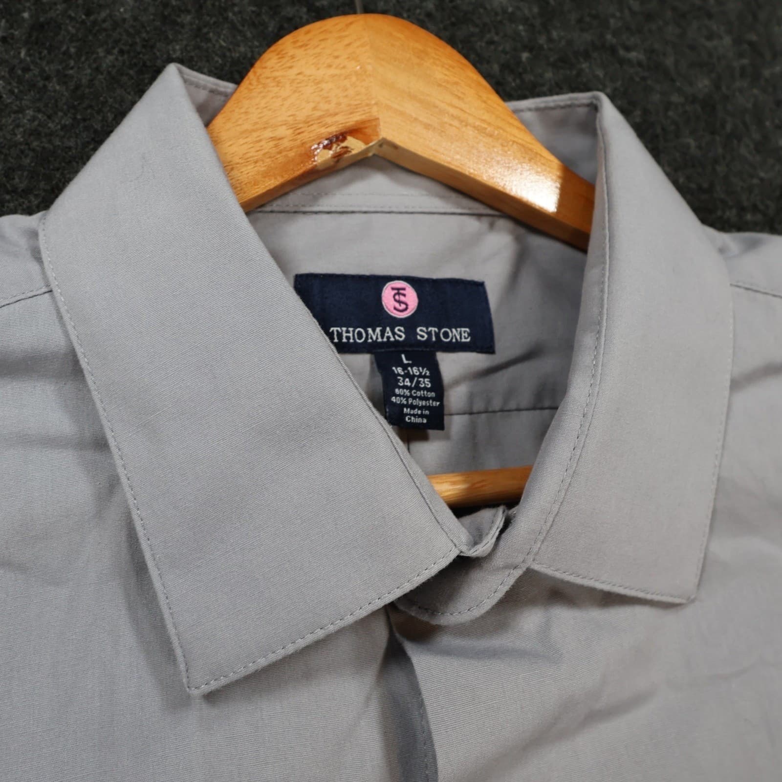 Thomas Stone Dress Shirt Mens L Grey Excellent Long Sleeve Button Up - Thumbnail 9