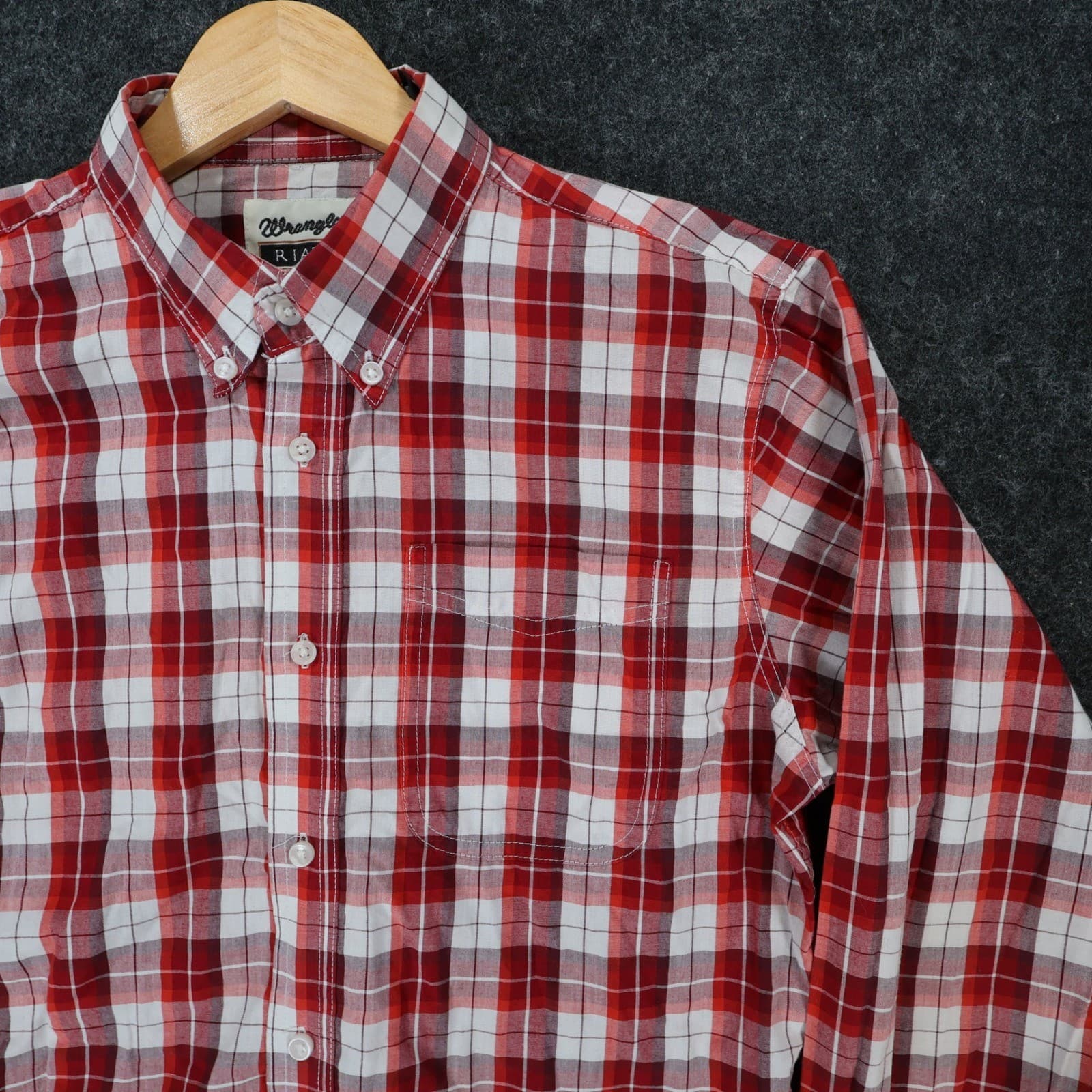 Wrangler Riata Button Down Mens XL Red Excellent Plaid Long Sleeve - Thumbnail 8