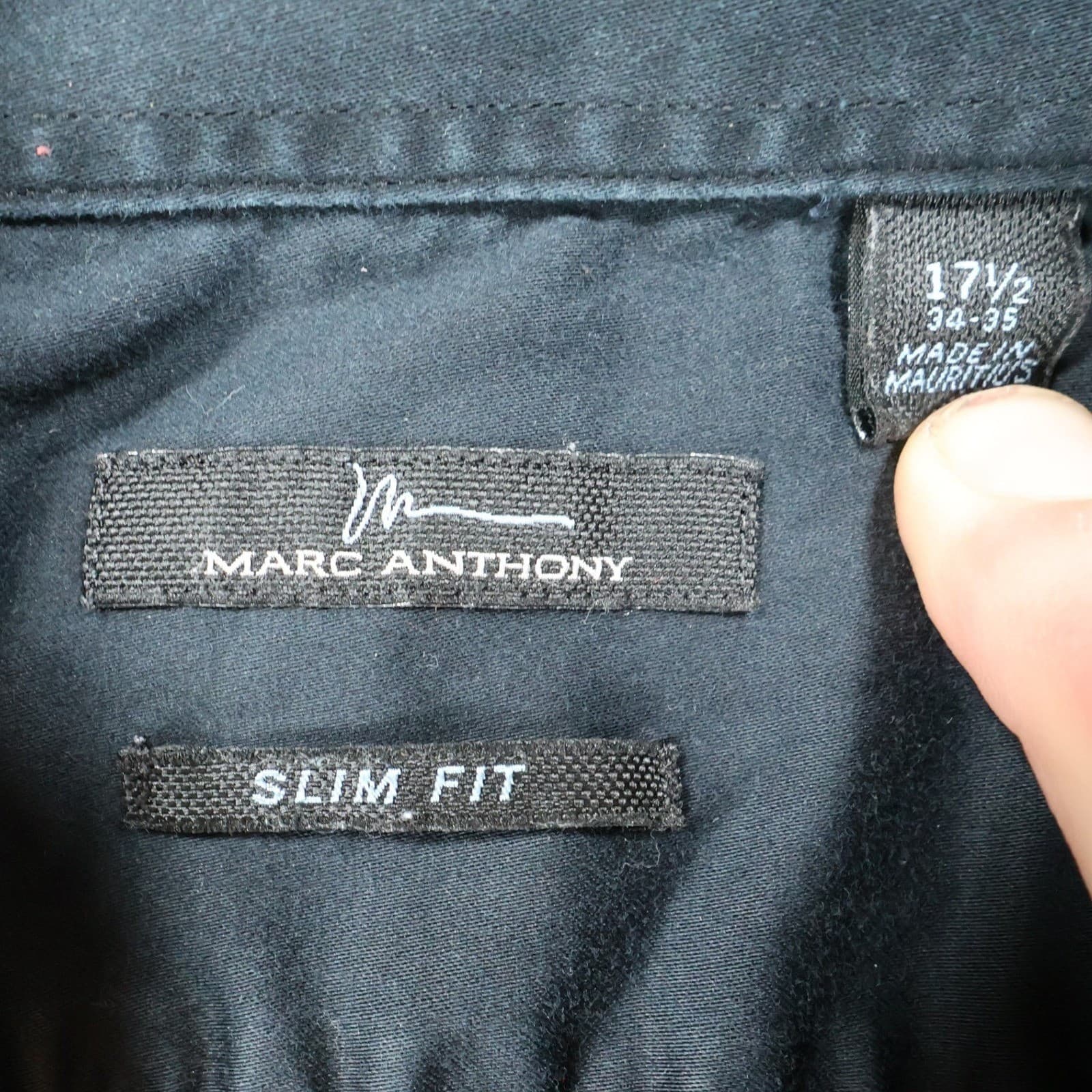 Marc Anthony Button Down Mens 17.5 Black Excellent Slim Fit Long Sleeve Shirt - Thumbnail 7