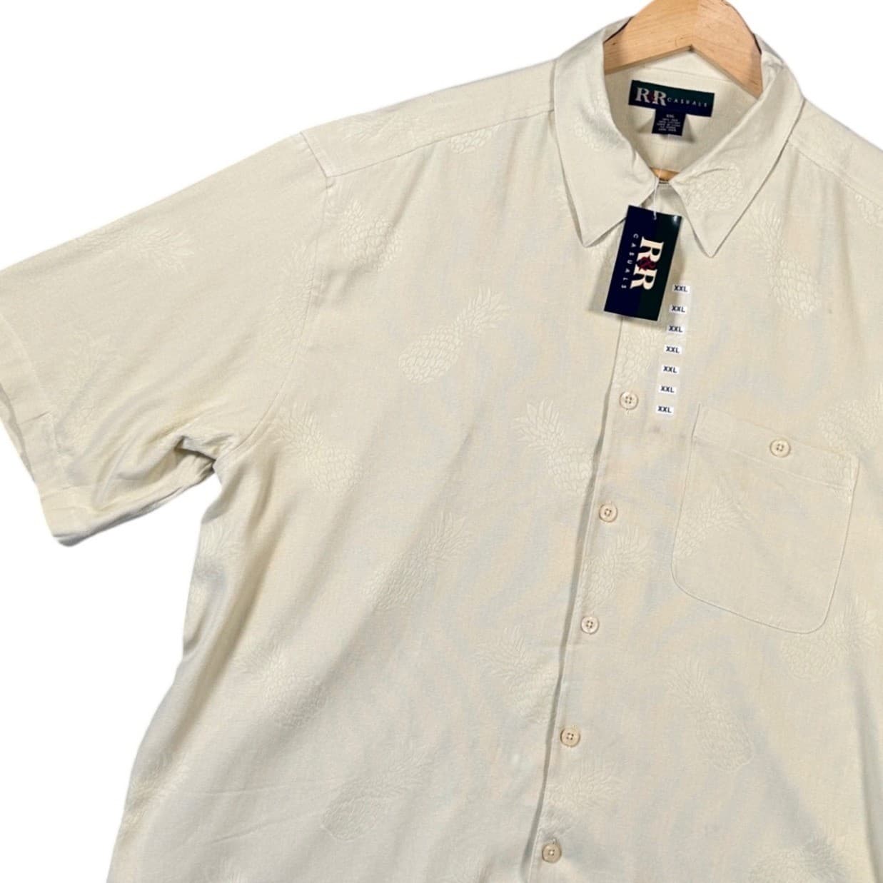 R&R Casuals Mens XXL Tan Pineapple Jacquard Short Sleeve Button Up Shirt - Thumbnail 3