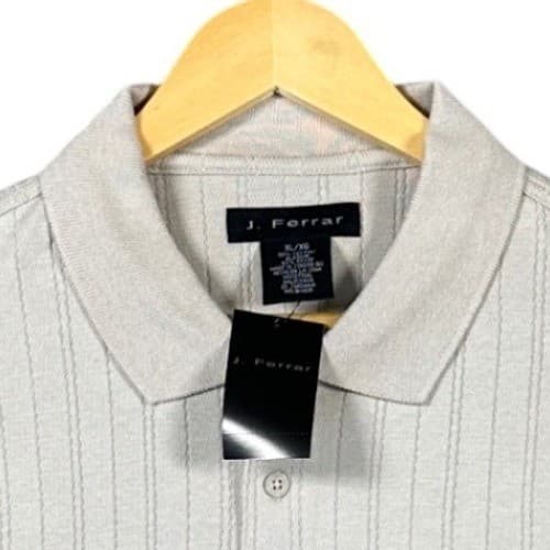 J Ferrar Mens XL Gray Striped Short Sleeve Polo Shirt - Thumbnail 5