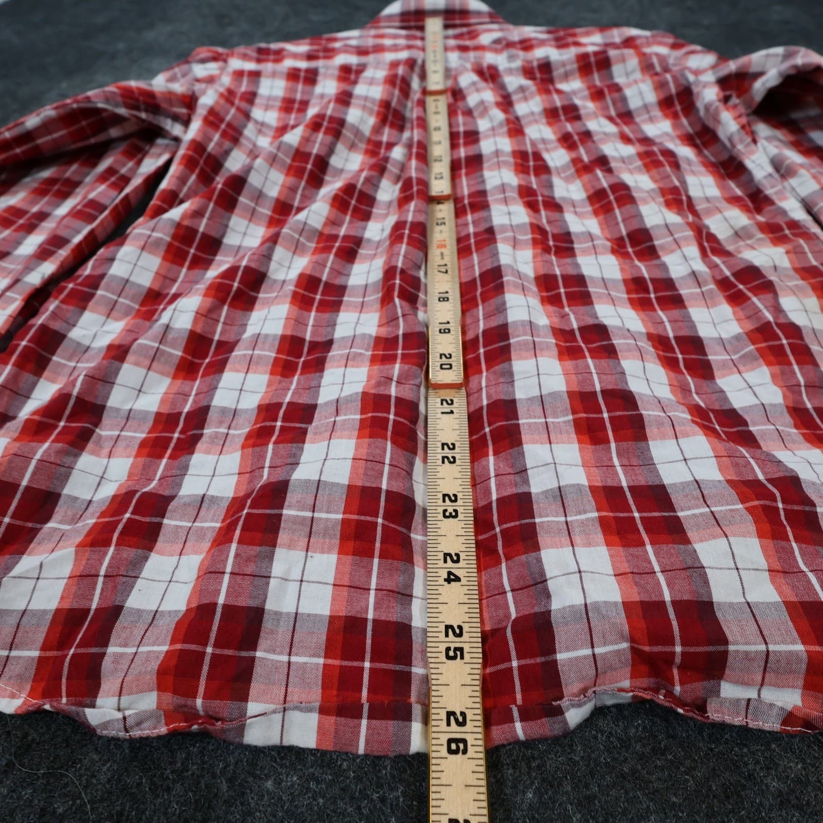 Wrangler Riata Button Down Mens XL Red Excellent Plaid Long Sleeve - Thumbnail 5