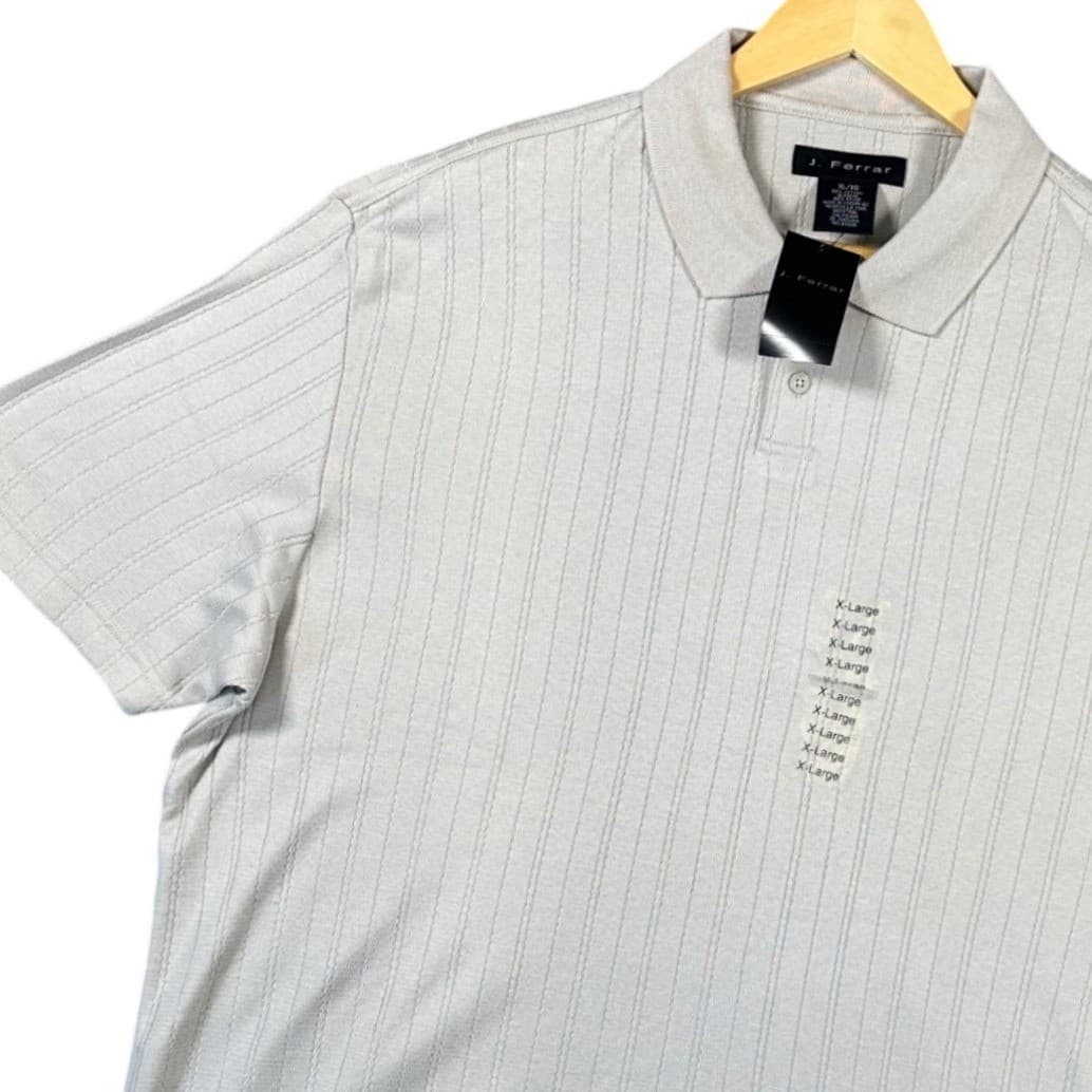 J Ferrar Mens XL Gray Striped Short Sleeve Polo Shirt - Thumbnail 3