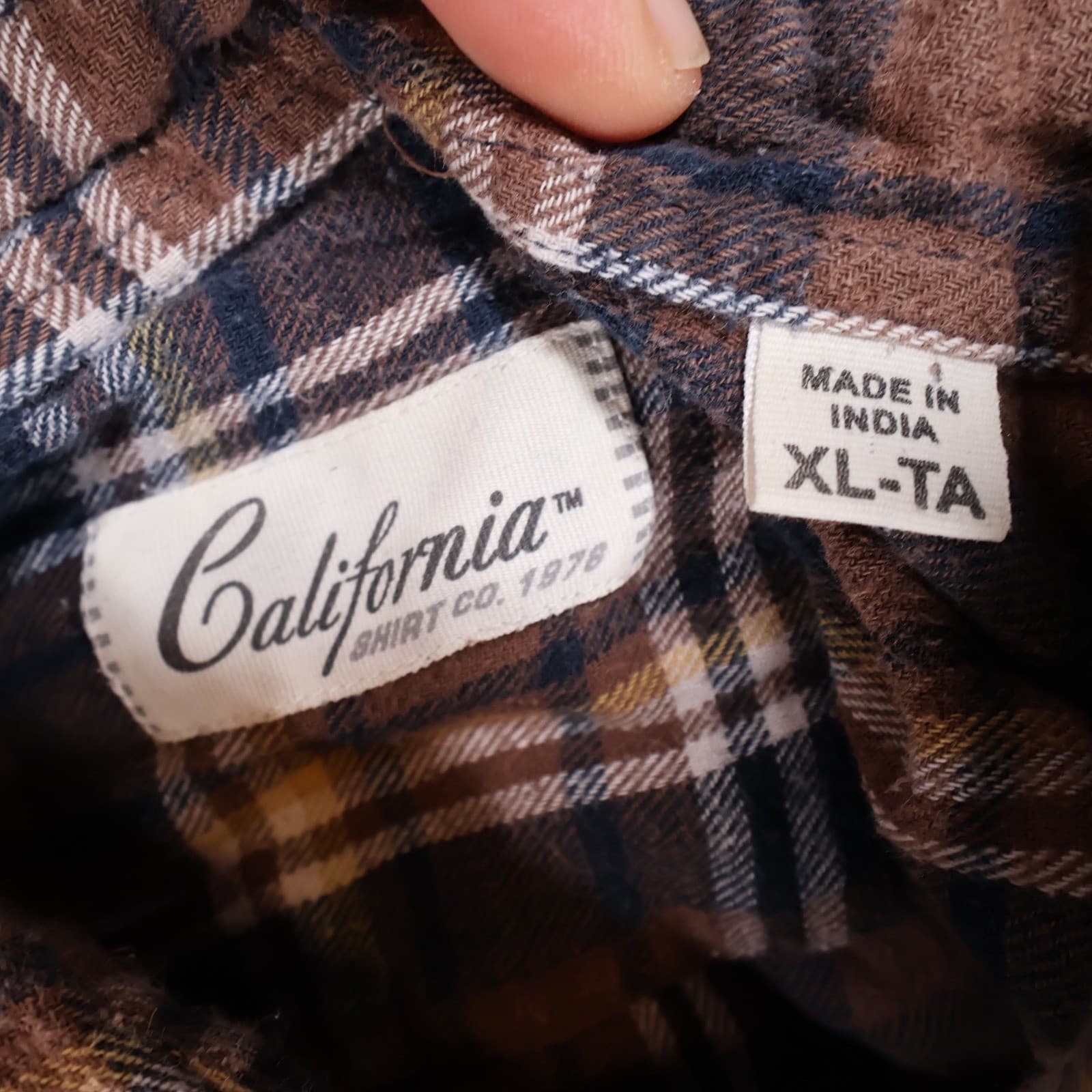 California Shirt Co Flannel Shirt Mens XL-Tall Brown Excellent Plaid Long Sleeve - Thumbnail 7
