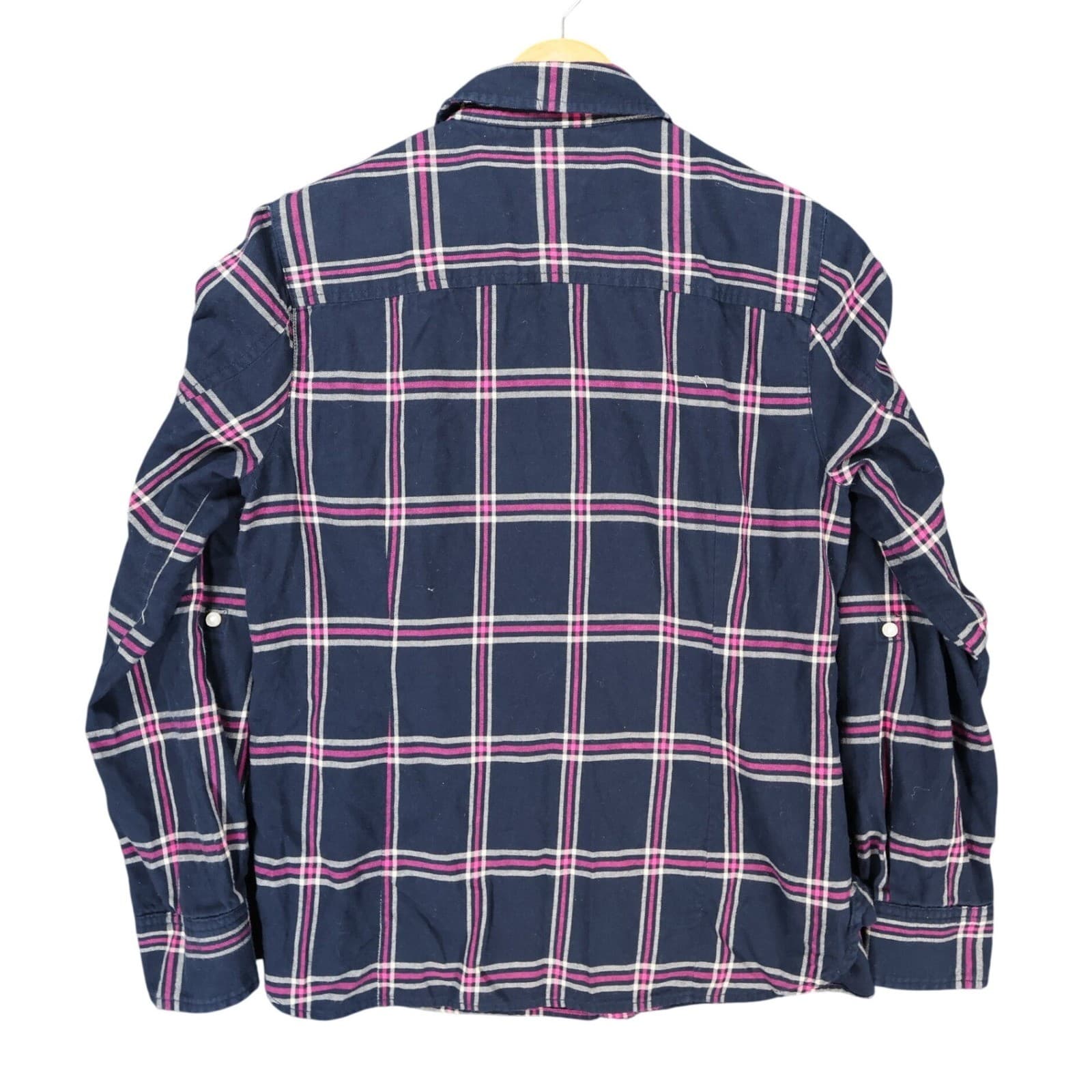 Tommy Hilfiger Button Up Womens Small Navy Blue Excellent Plaid Long Sleeve - Thumbnail 2