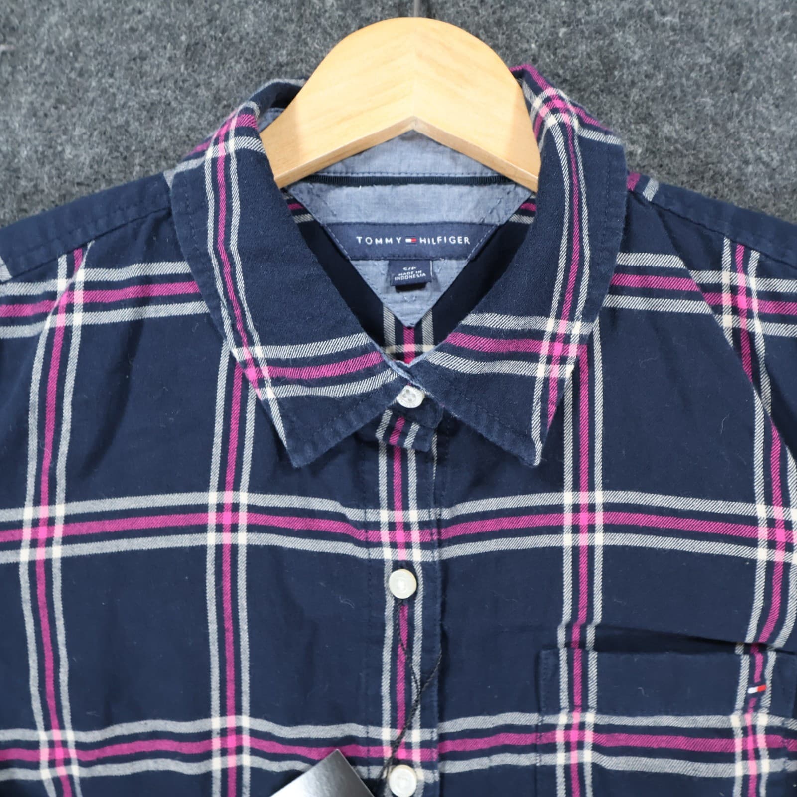 Tommy Hilfiger Button Up Womens Small Navy Blue Excellent Plaid Long Sleeve - Thumbnail 9
