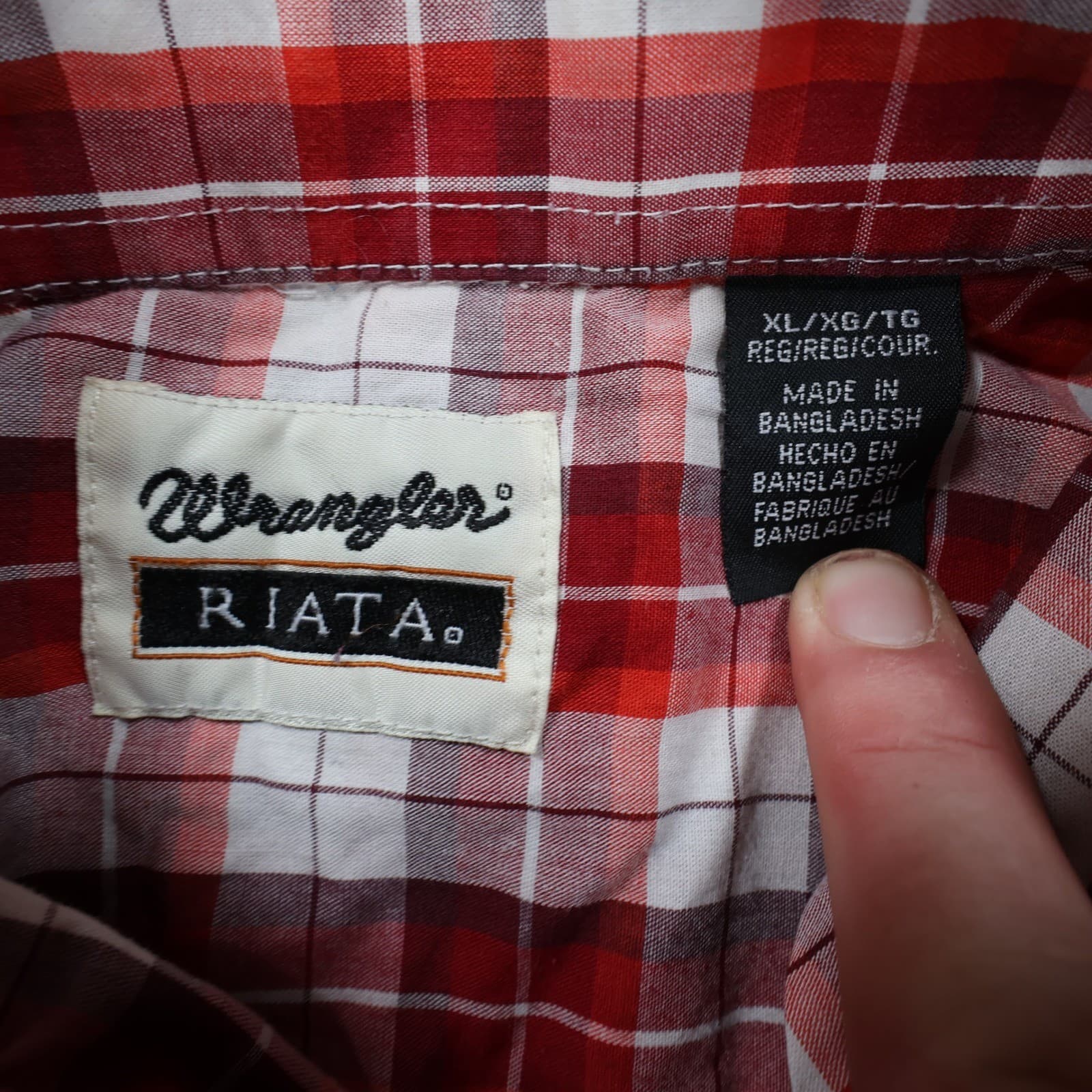 Wrangler Riata Button Down Mens XL Red Excellent Plaid Long Sleeve - Thumbnail 7