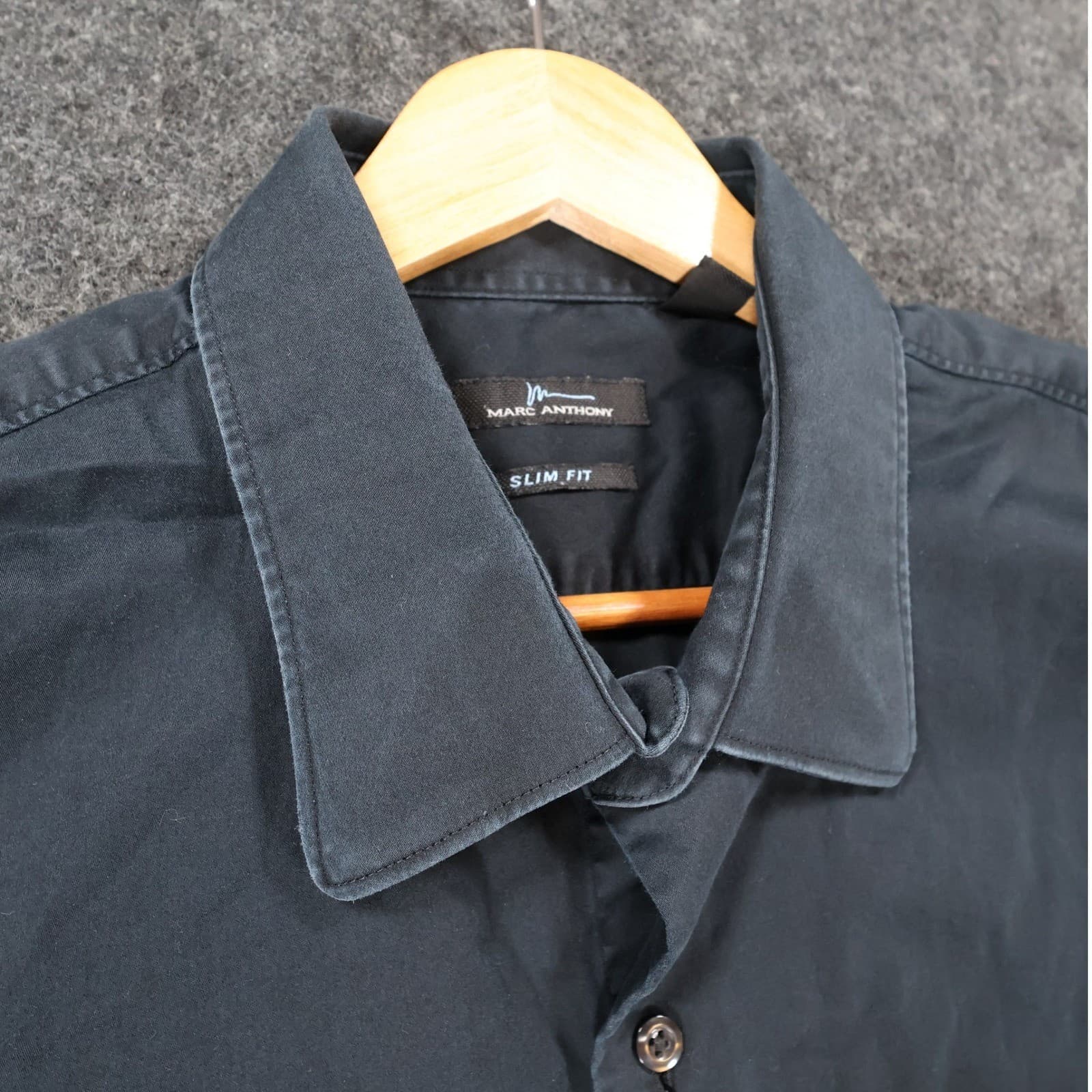 Marc Anthony Button Down Mens 17.5 Black Excellent Slim Fit Long Sleeve Shirt - Thumbnail 9