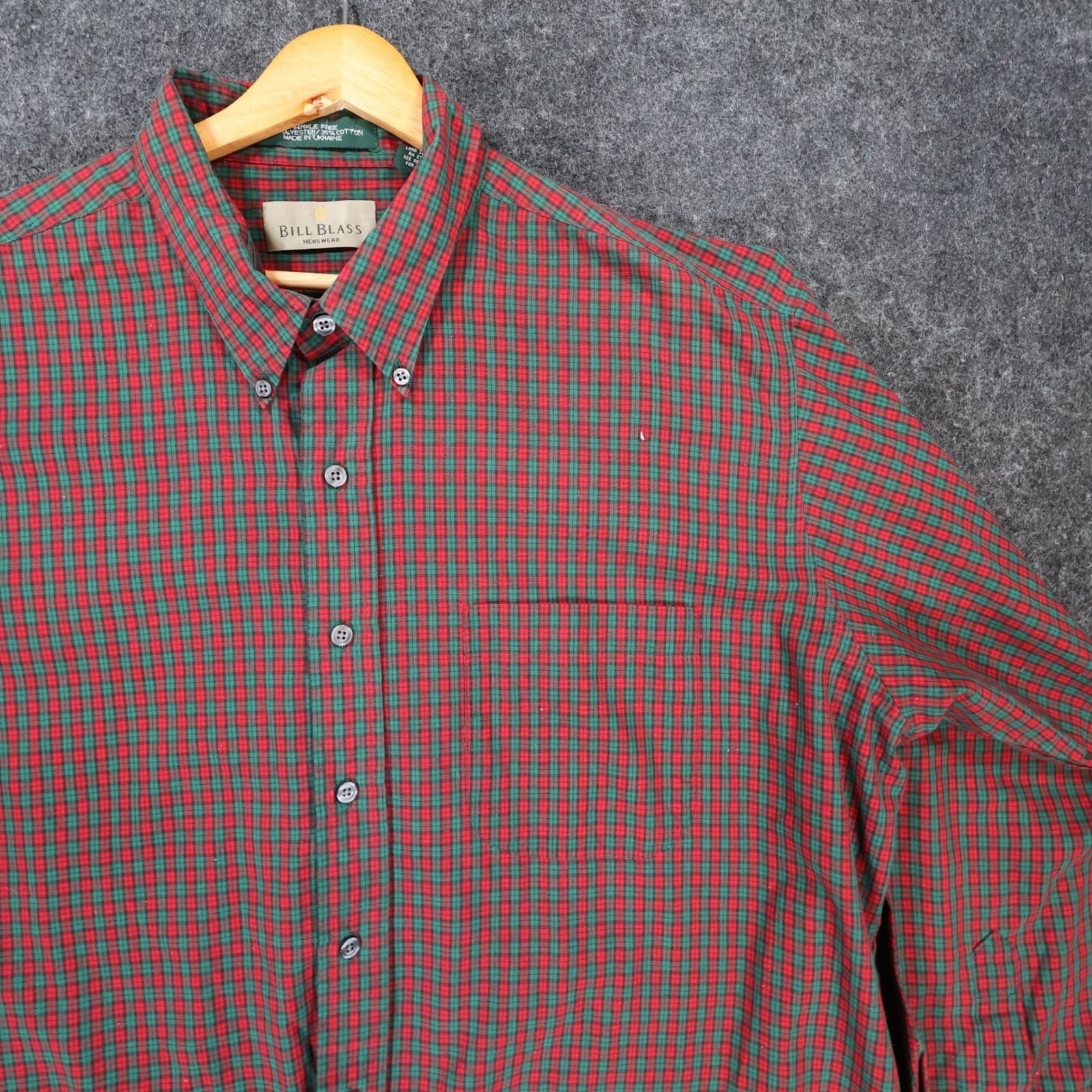 Bill Blass Button Down Shirt Mens XXL Red Excellent Wrinkle Free Plaid - Thumbnail 9