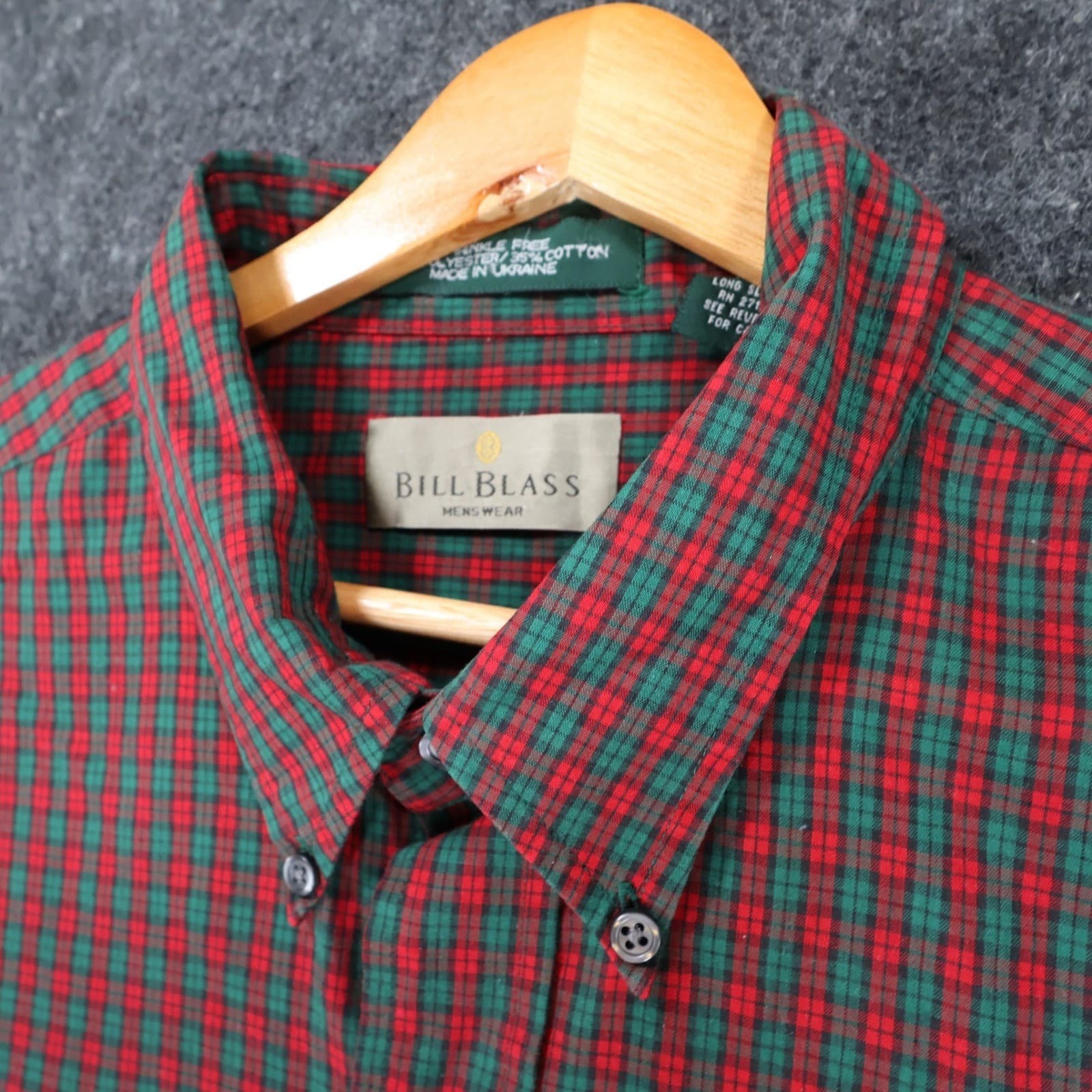 Bill Blass Button Down Shirt Mens XXL Red Excellent Wrinkle Free Plaid - Thumbnail 8