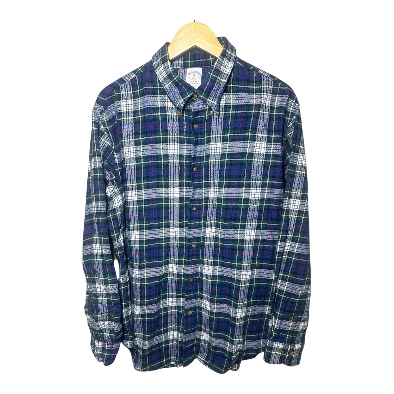 Brooks Brothers Men's XL Green Blue Plaid Flannel Shirt Button Down - Thumbnail 2