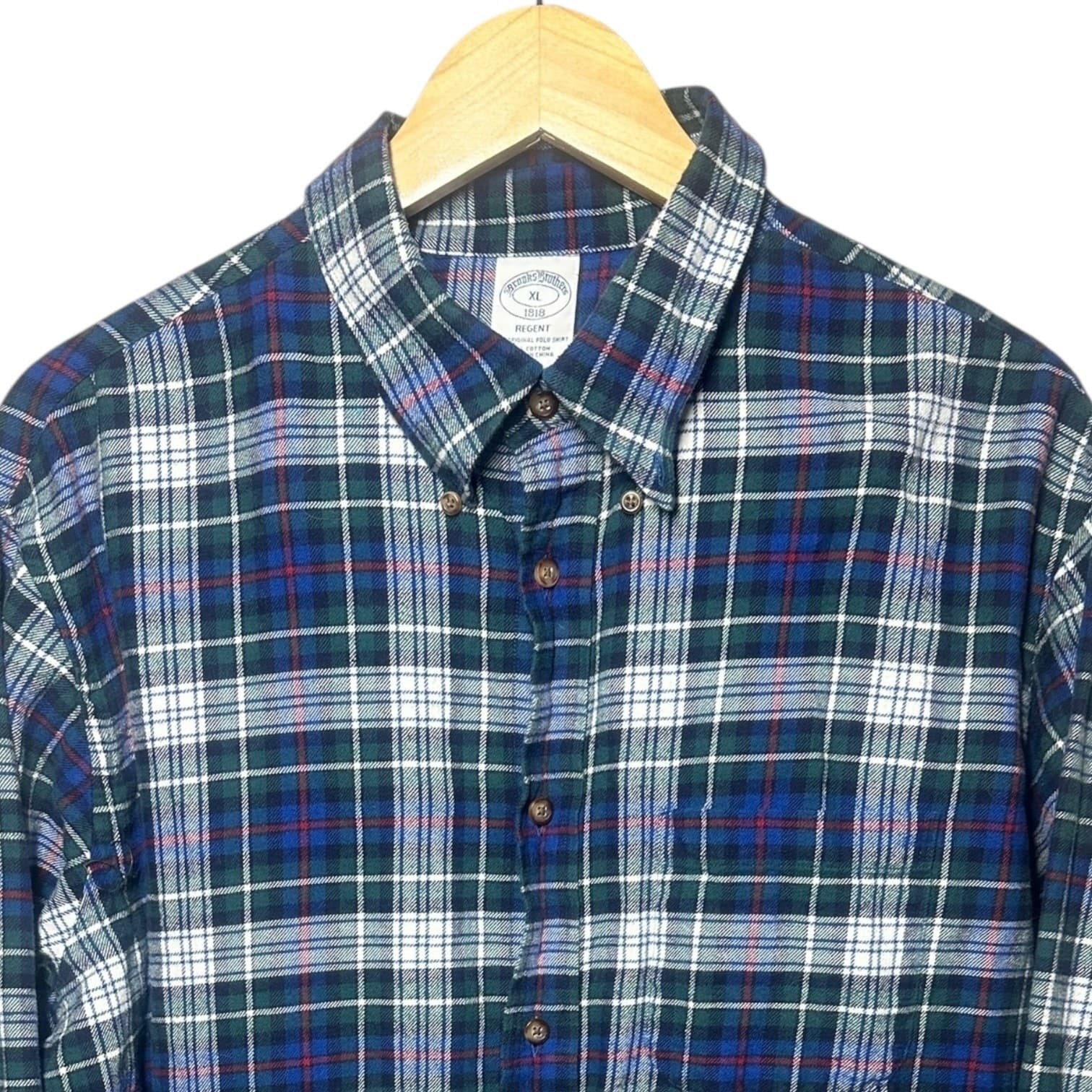 Brooks Brothers Men's XL Green Blue Plaid Flannel Shirt Button Down - Thumbnail 4
