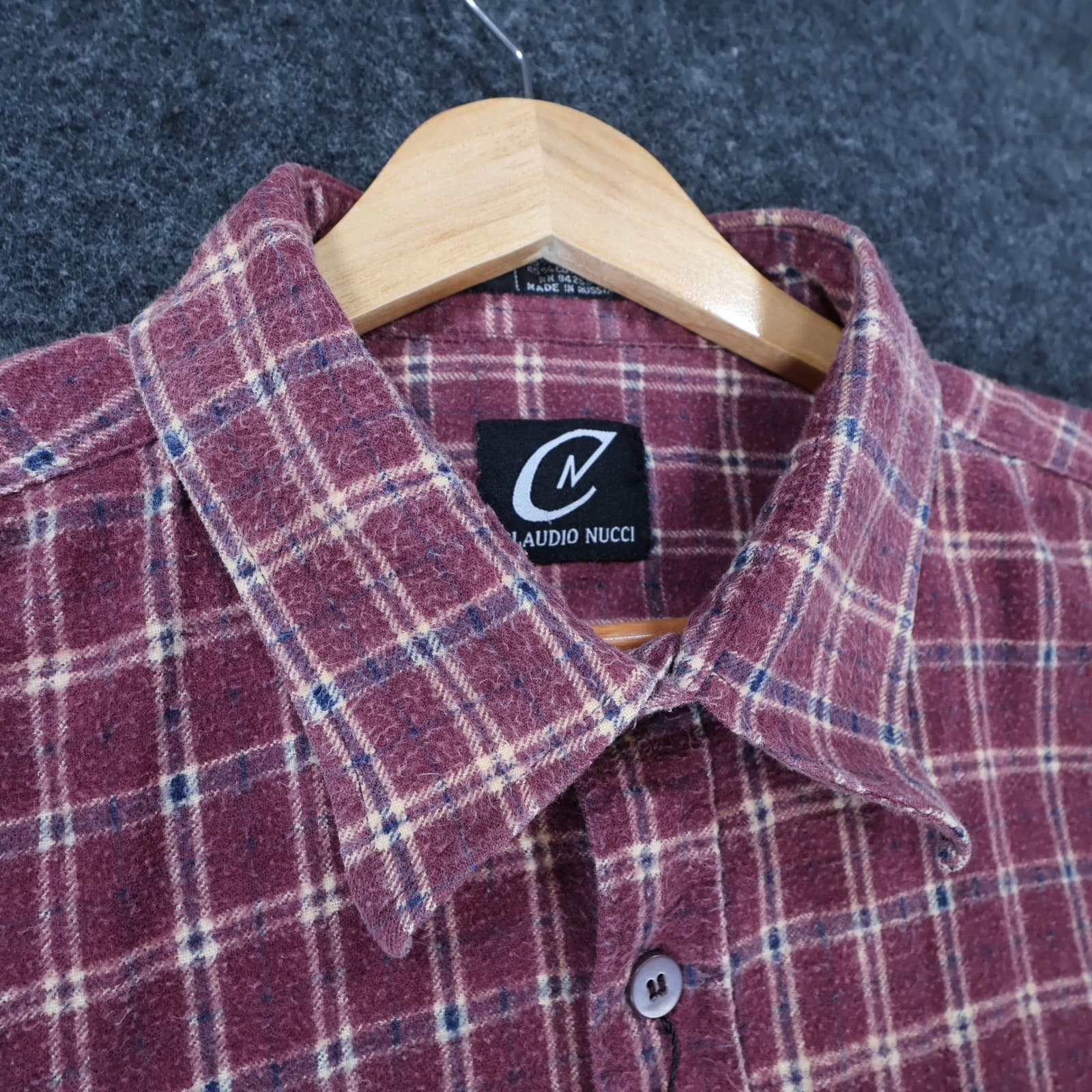 Claudio Nucci Button Up Mens L Burgundy Excellent Plaid Flannel - Thumbnail 8