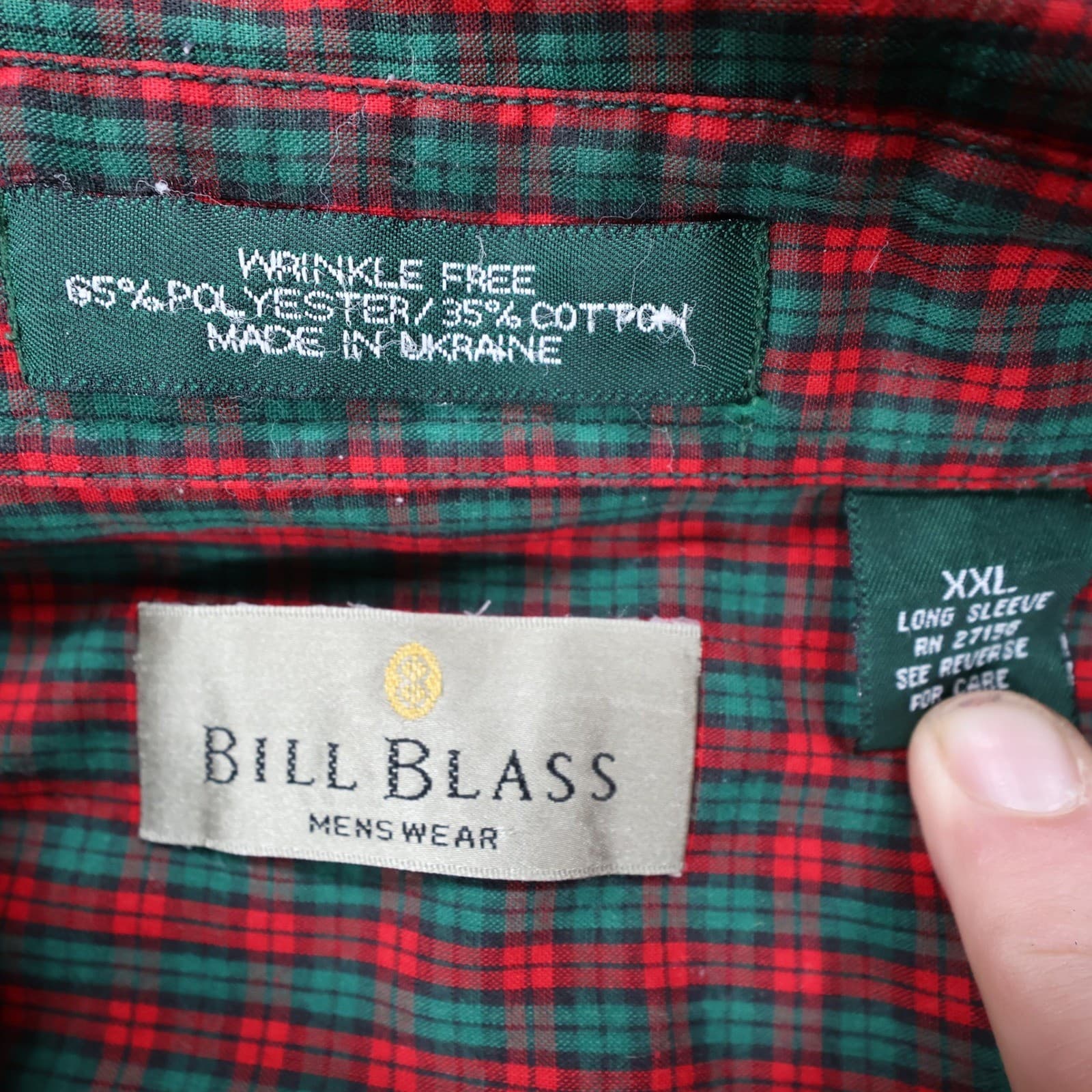 Bill Blass Button Down Shirt Mens XXL Red Excellent Wrinkle Free Plaid - Thumbnail 7