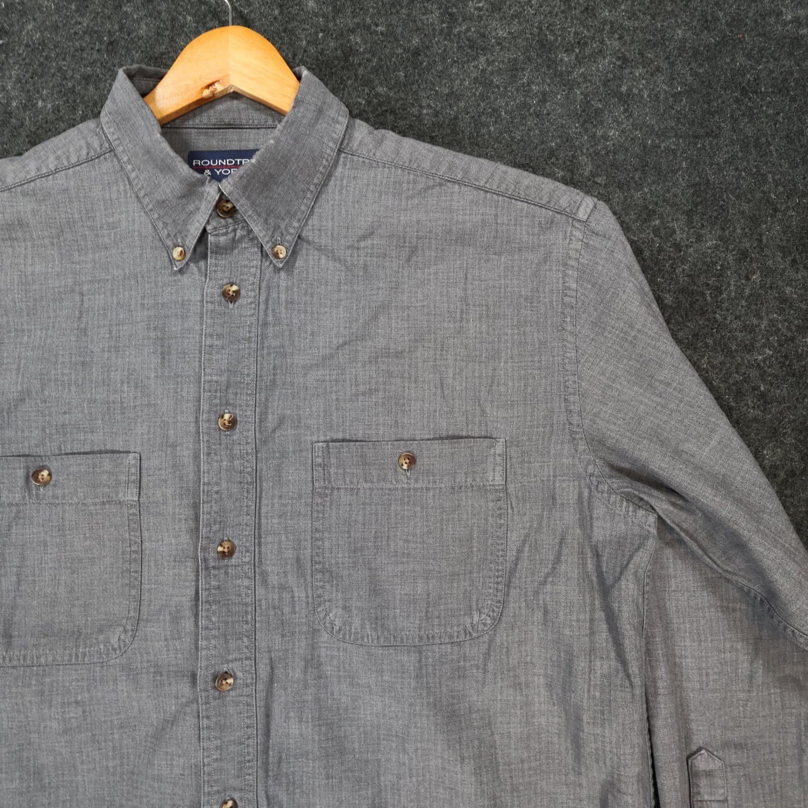Roundtree & Yorke Button Down Mens Large Gray Excellent Herringbone - Thumbnail 10