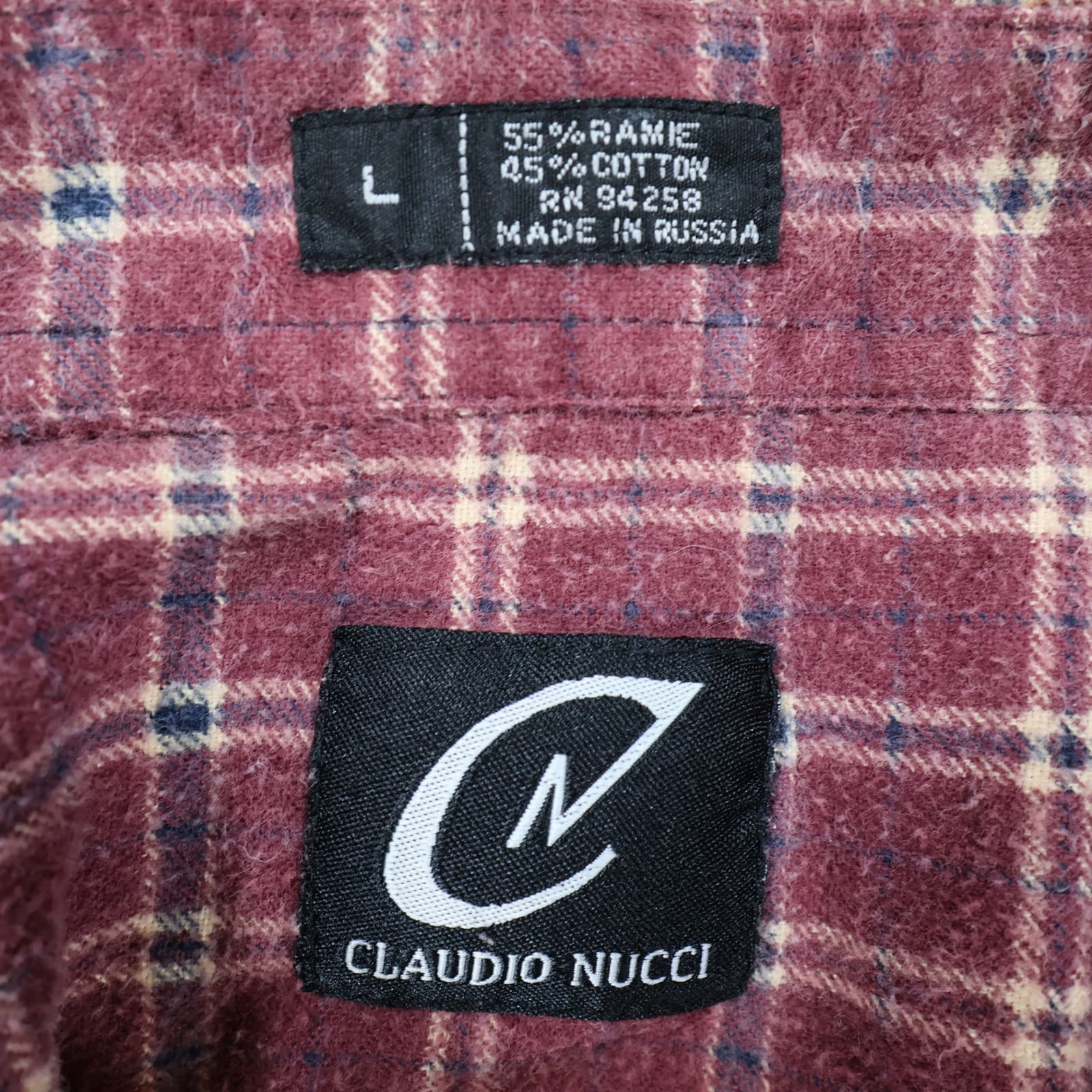 Claudio Nucci Button Up Mens L Burgundy Excellent Plaid Flannel - Thumbnail 7