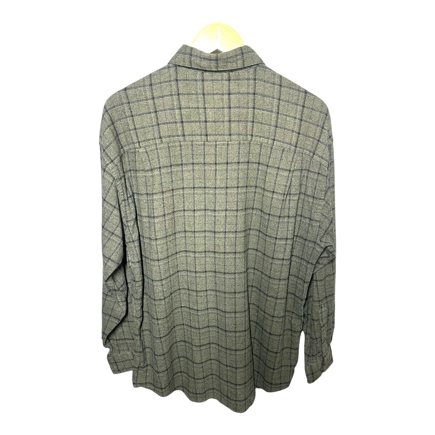 Arrow Men's L Olive Green Grid Plaid Flannel Button Up Shirt Work Casual - Thumbnail 3