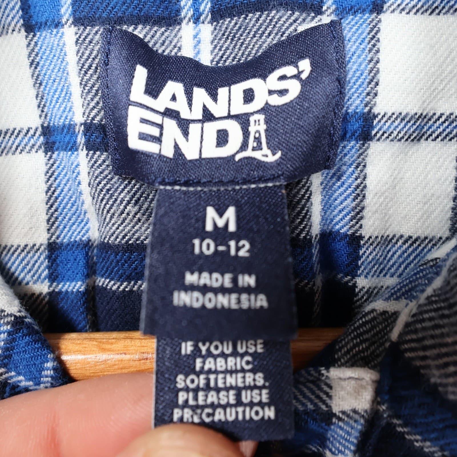 Lands' End Flannel Shirt Womens M Blue Excellent Plaid Button Up - Thumbnail 7
