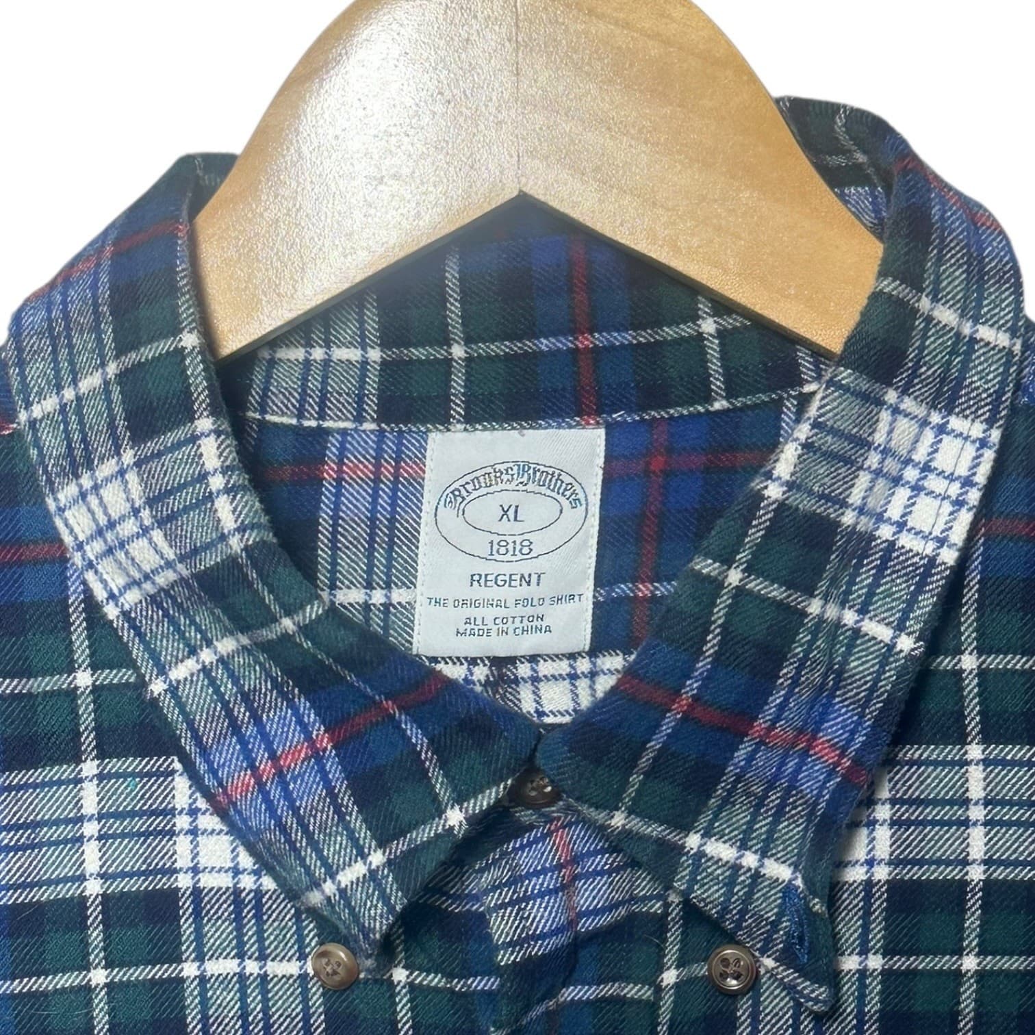 Brooks Brothers Men's XL Green Blue Plaid Flannel Shirt Button Down - Thumbnail 5