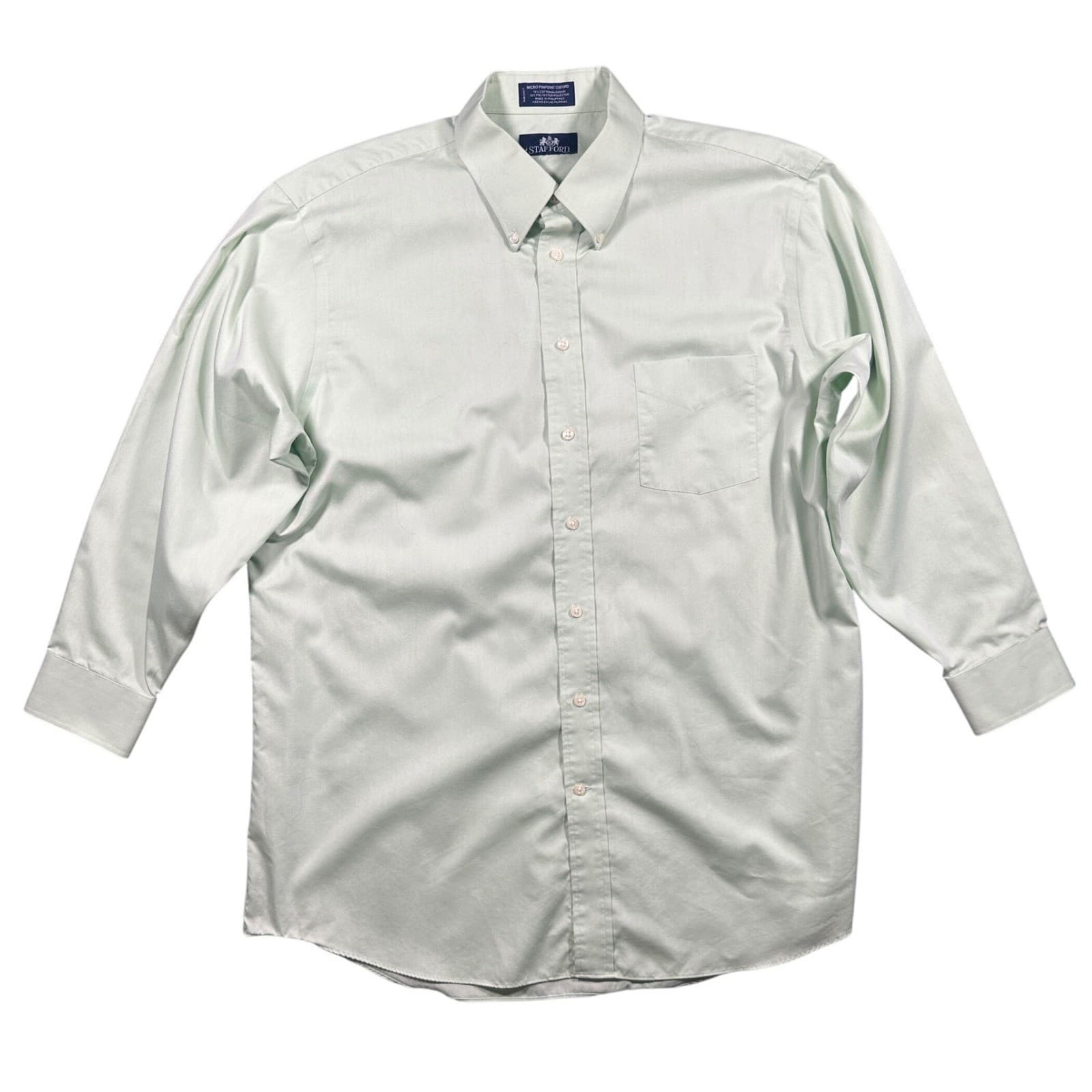 Stafford Button Down Shirt Mens 17 32/33 Green Excellent Micro Pinpoint Oxford - Thumbnail 2