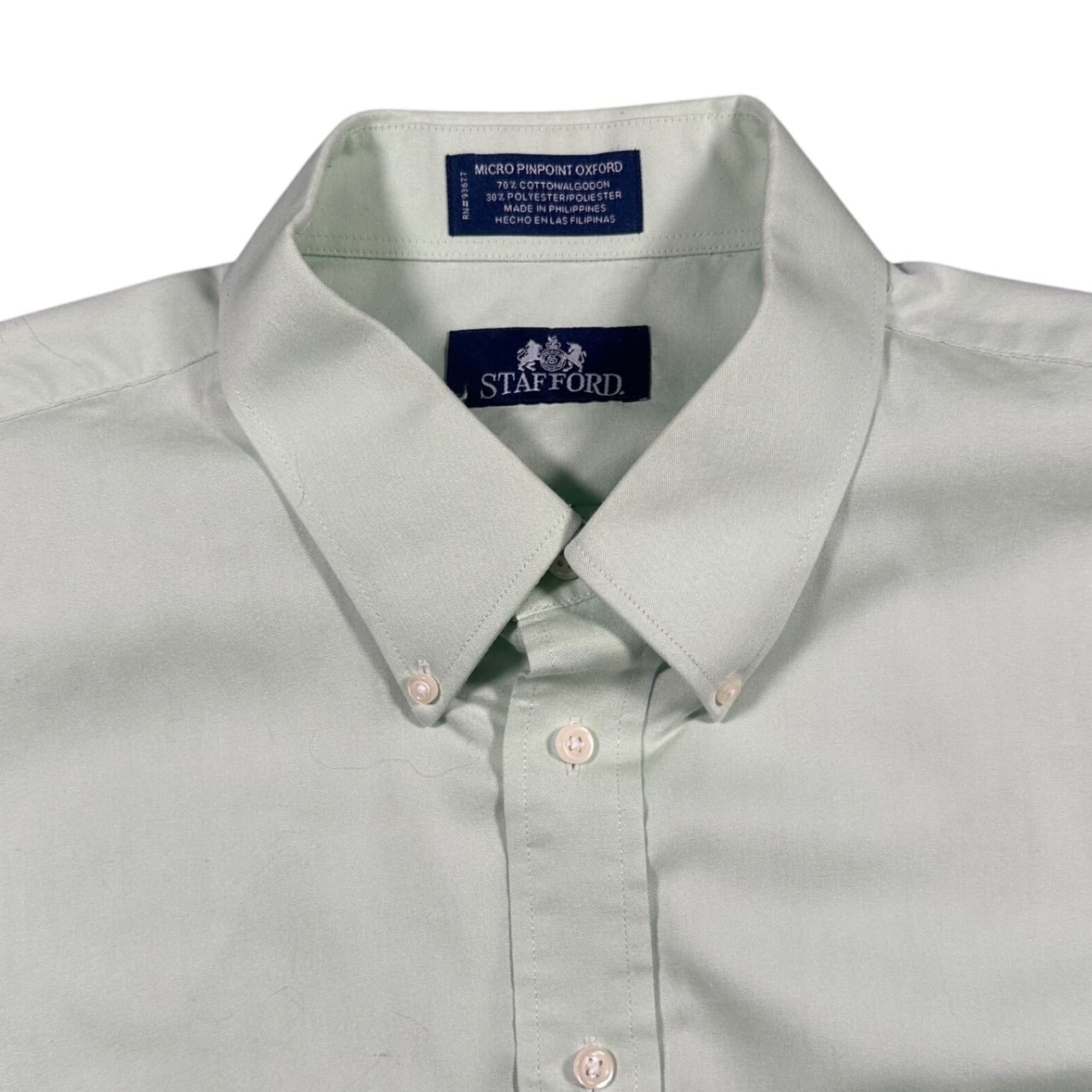 Stafford Button Down Shirt Mens 17 32/33 Green Excellent Micro Pinpoint Oxford - Thumbnail 4